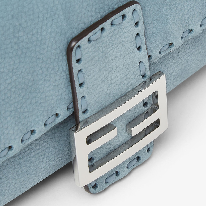 Baguette® Mercury blue nubuck leather Selleria bag with 612 hand-sewn topstitches 7