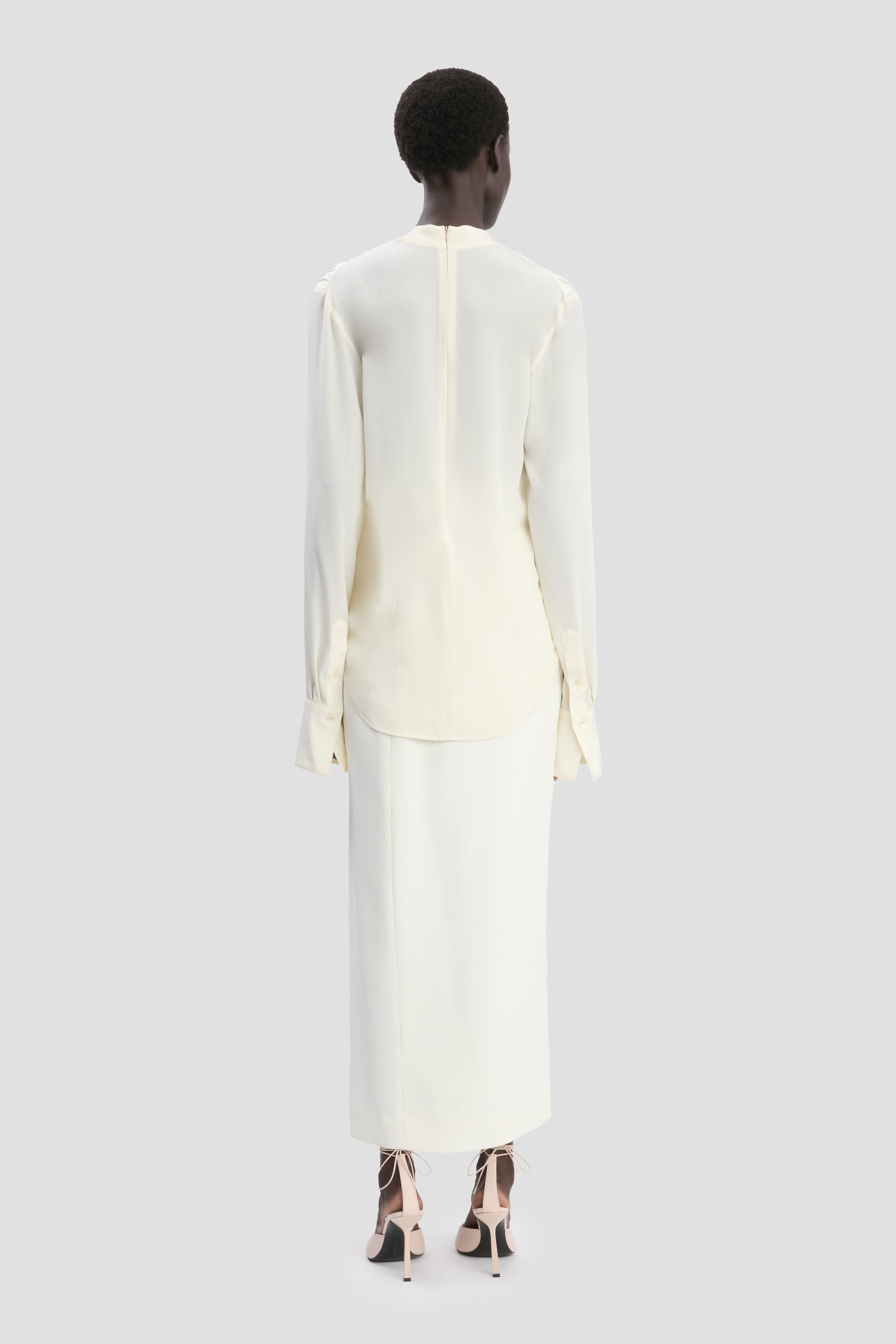 V-Neck Gathered Top In Ivory - 6
