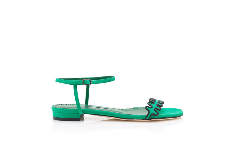 Green Suede Ankle Strap Flat Sandals 1