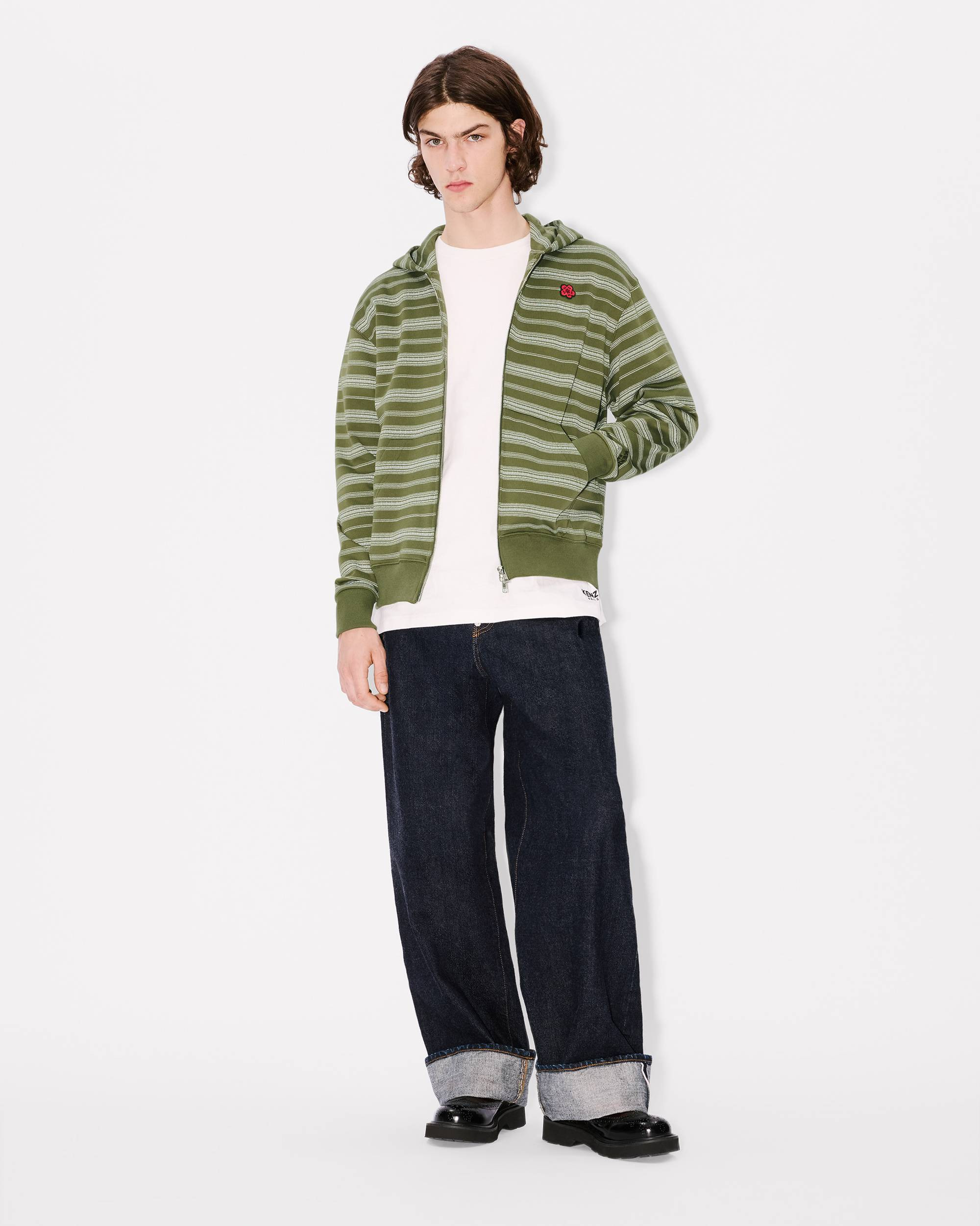 'Boke Flower' striped embroidered full-zip hoodie in coton - 5