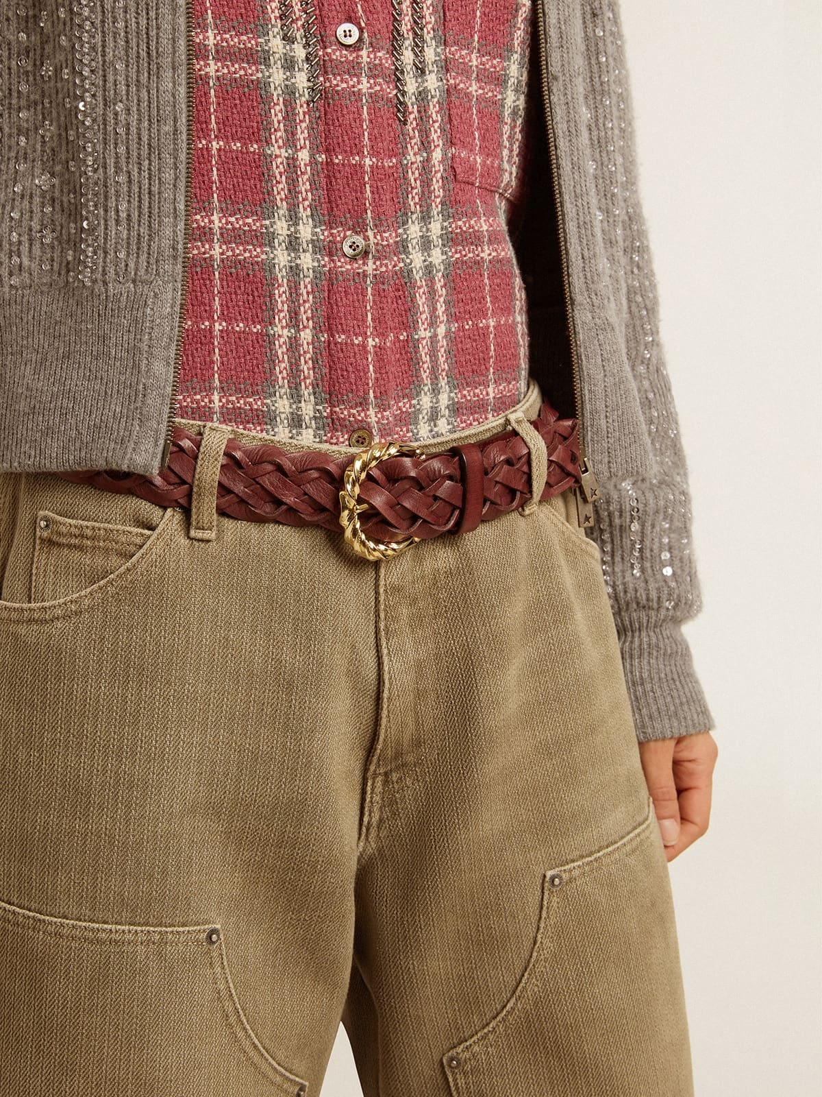 Women’s burgundy woven leather belt - 3