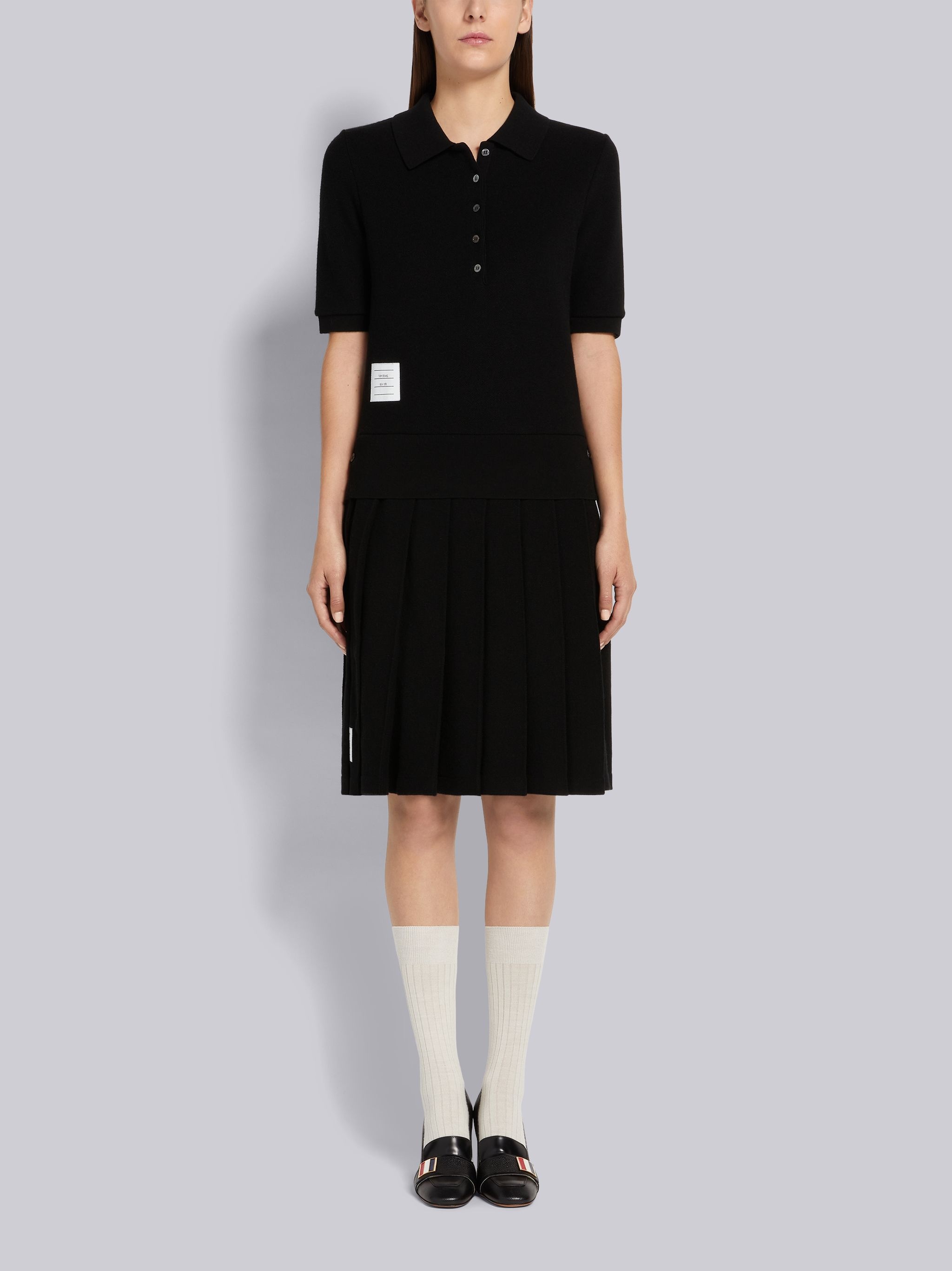 Black Cashmere Pique Below-the-Knee Pleated Skirt - 4
