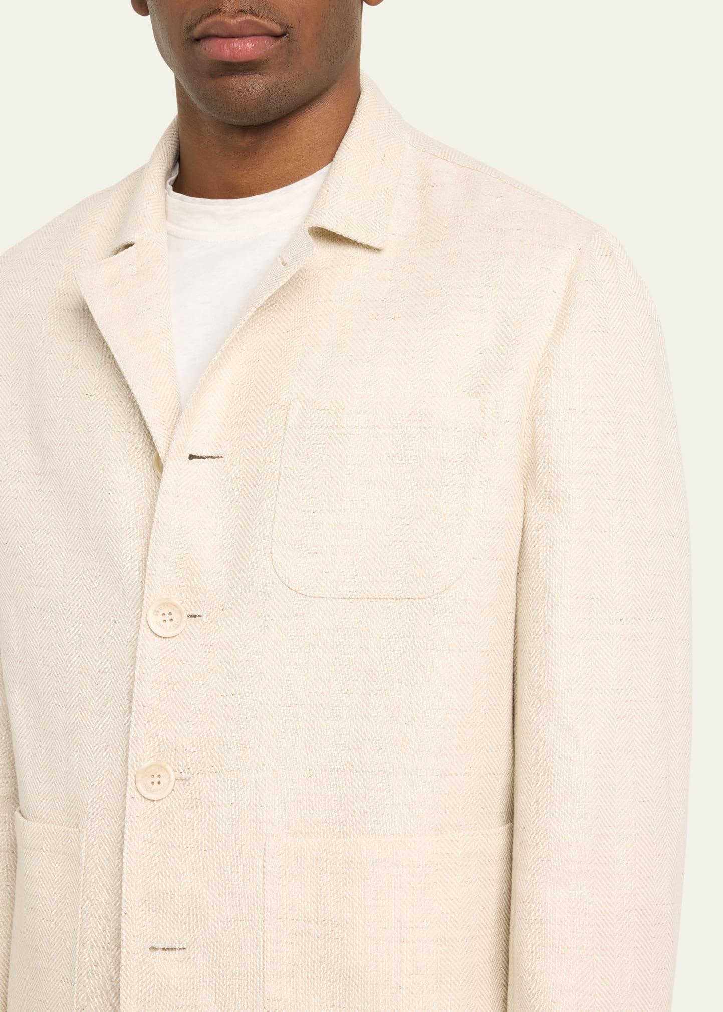 Men's Ecru Linen-Blend Chore Jacket - 5