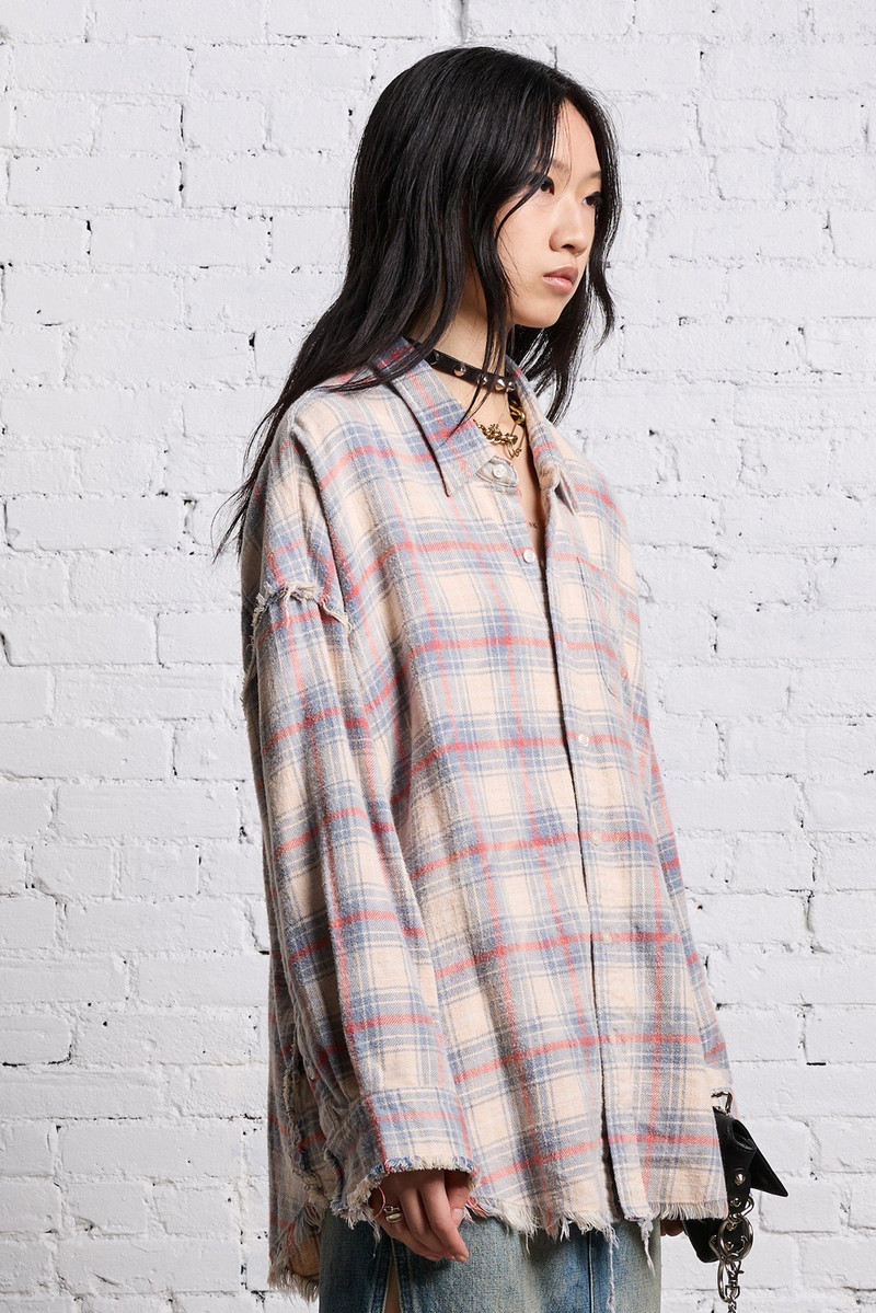 SHREDDED SEAM DROP NECK - BLEACHED ECRU PLAID 5