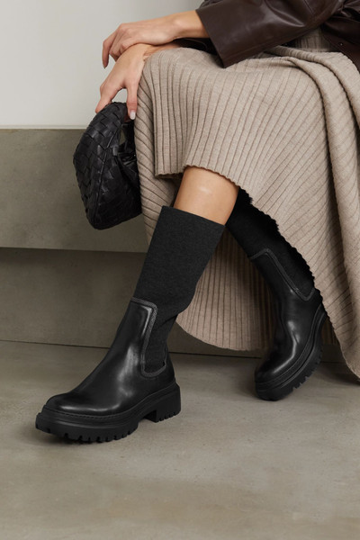 Brunello Cucinelli Bead-embellished cashmere-trimmed leather ankle boots outlook