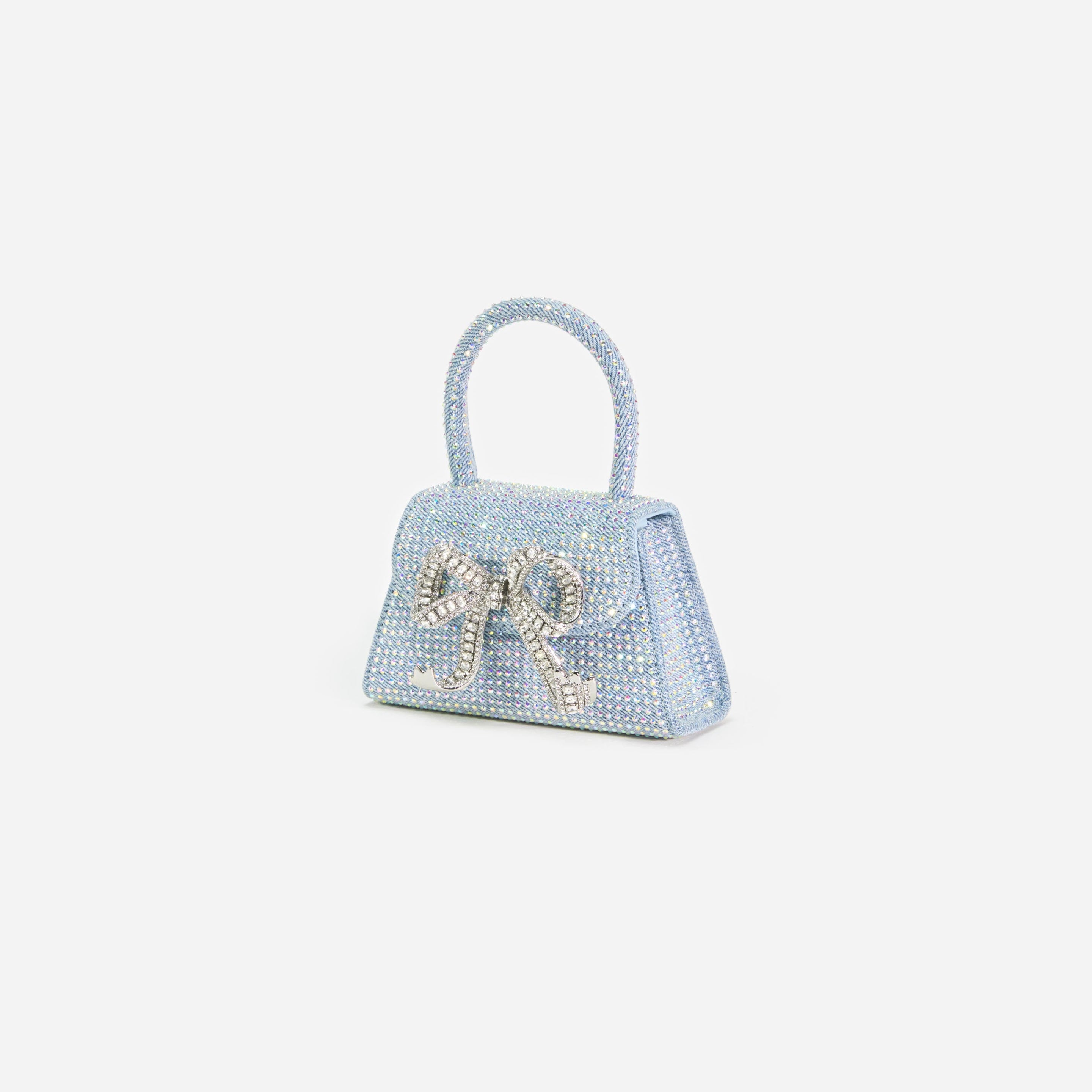 Blue Rhinestone Denim Micro Bow Bag - 2
