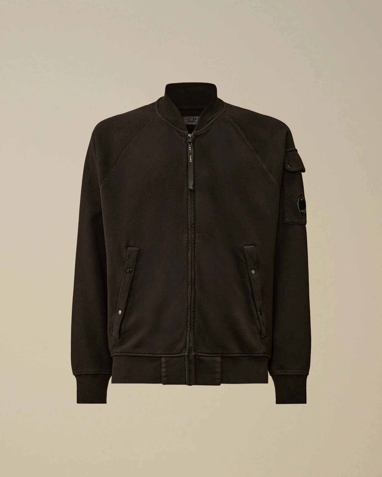 Brushed and Emerized Diagonal Fleece Bomber Full Zip Sweatshirt - 1