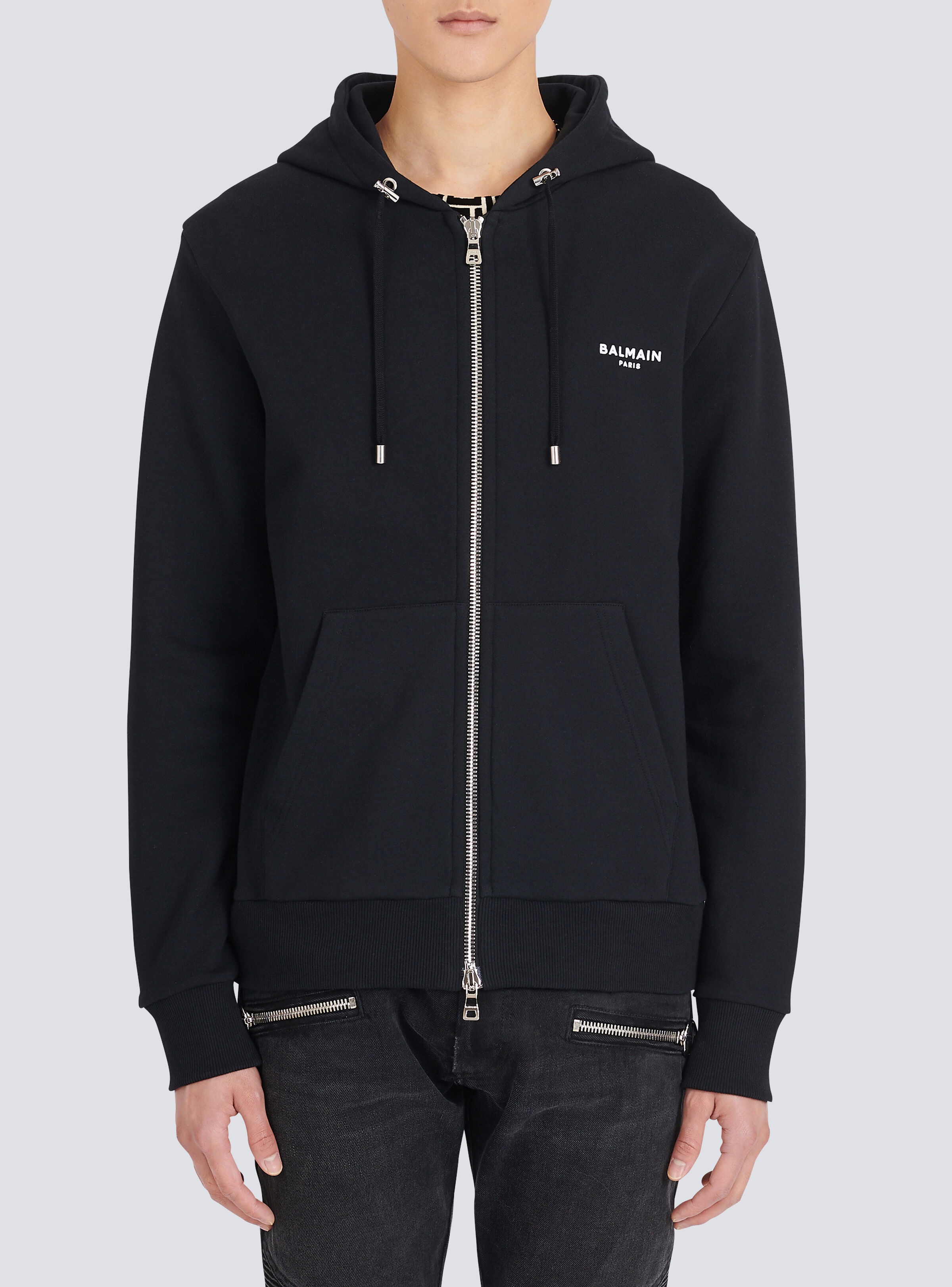 Eco-designed cotton sweatshirt with small flocked Balmain logo - 6