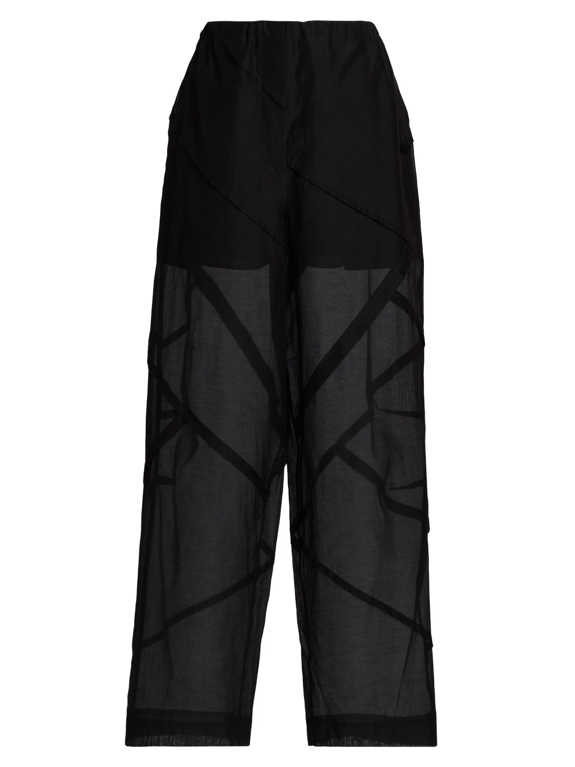 Women's Cotton-Silk Drawstring Parachute Pants - Black - 1