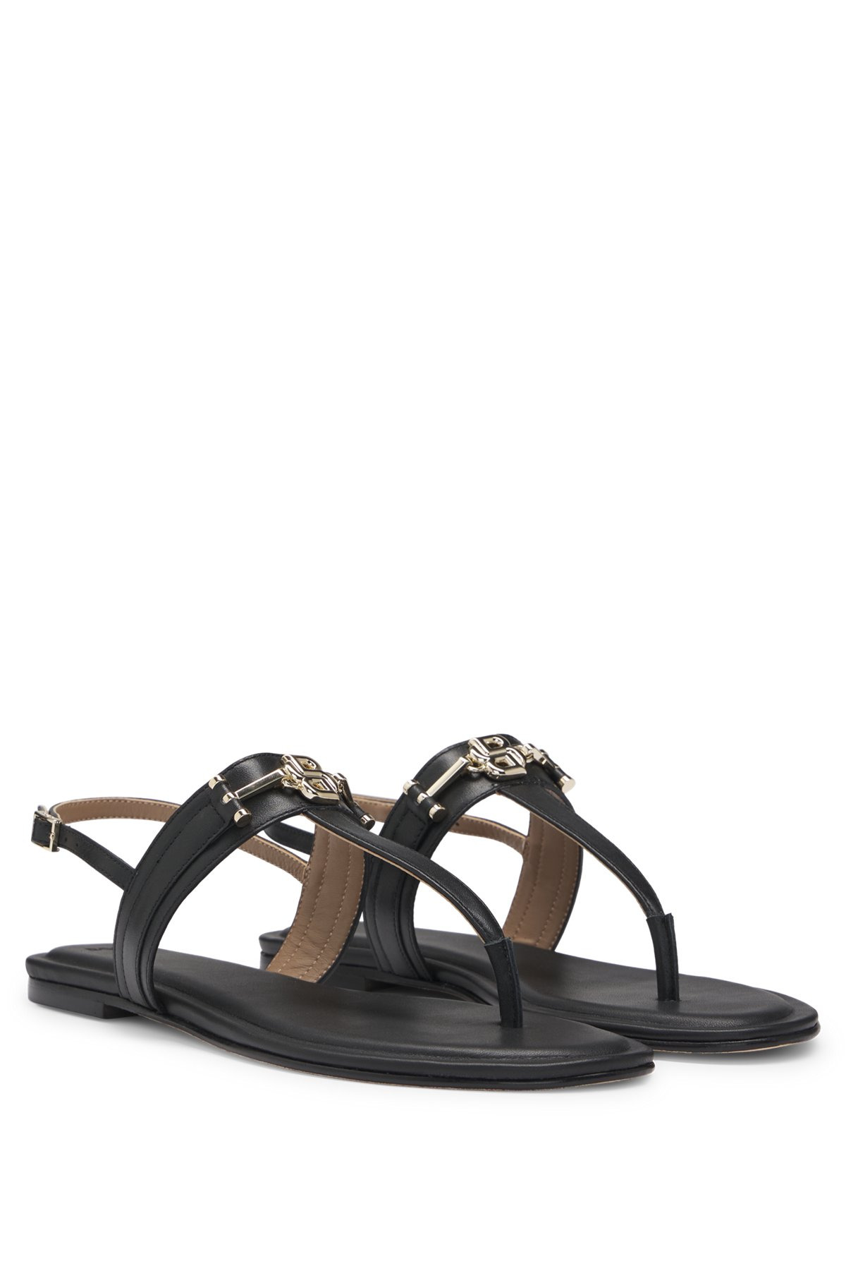 LEATHER SANDALS WITH METALLIC DOUBLE B MONOGRAM - 2