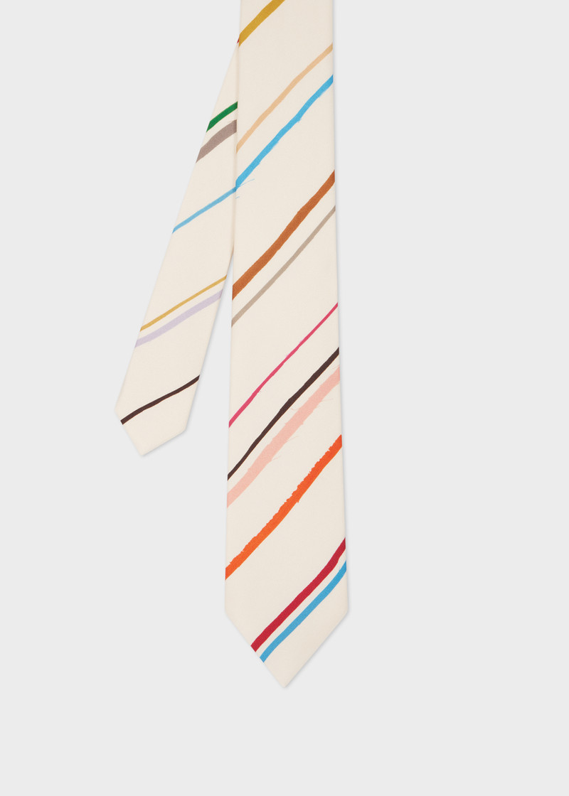 Ecru Diagonal 'Painted Stripe' Tie 1