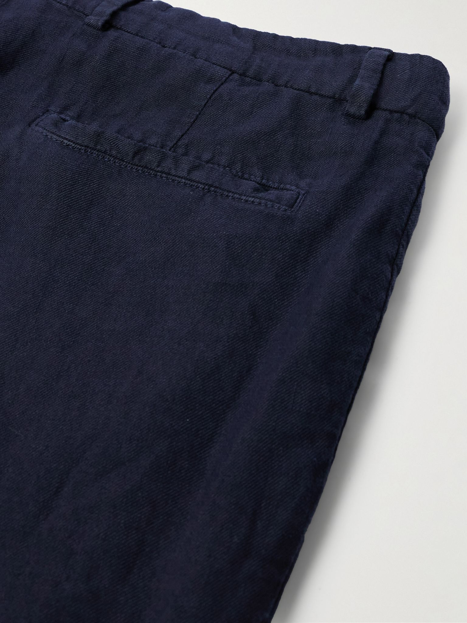 Tapered Pleated Linen-Twill Trousers Navy - 5