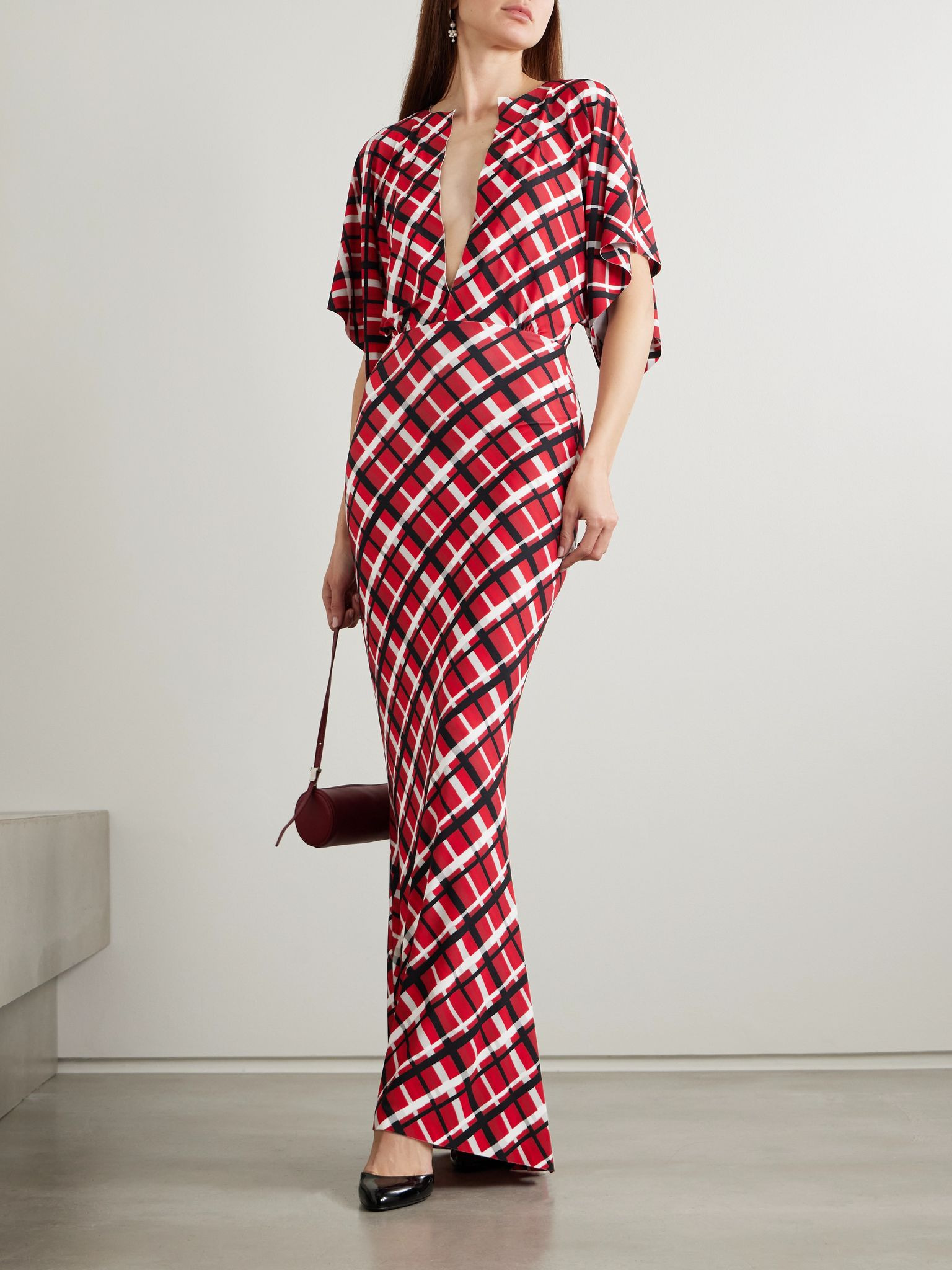 Obie checked stretch-jersey gown Red - 2