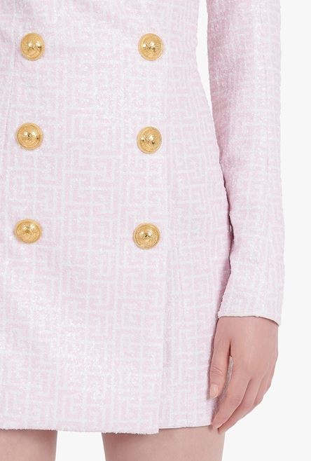 Pale pink and white sequined dress with Balmain monogram - 8