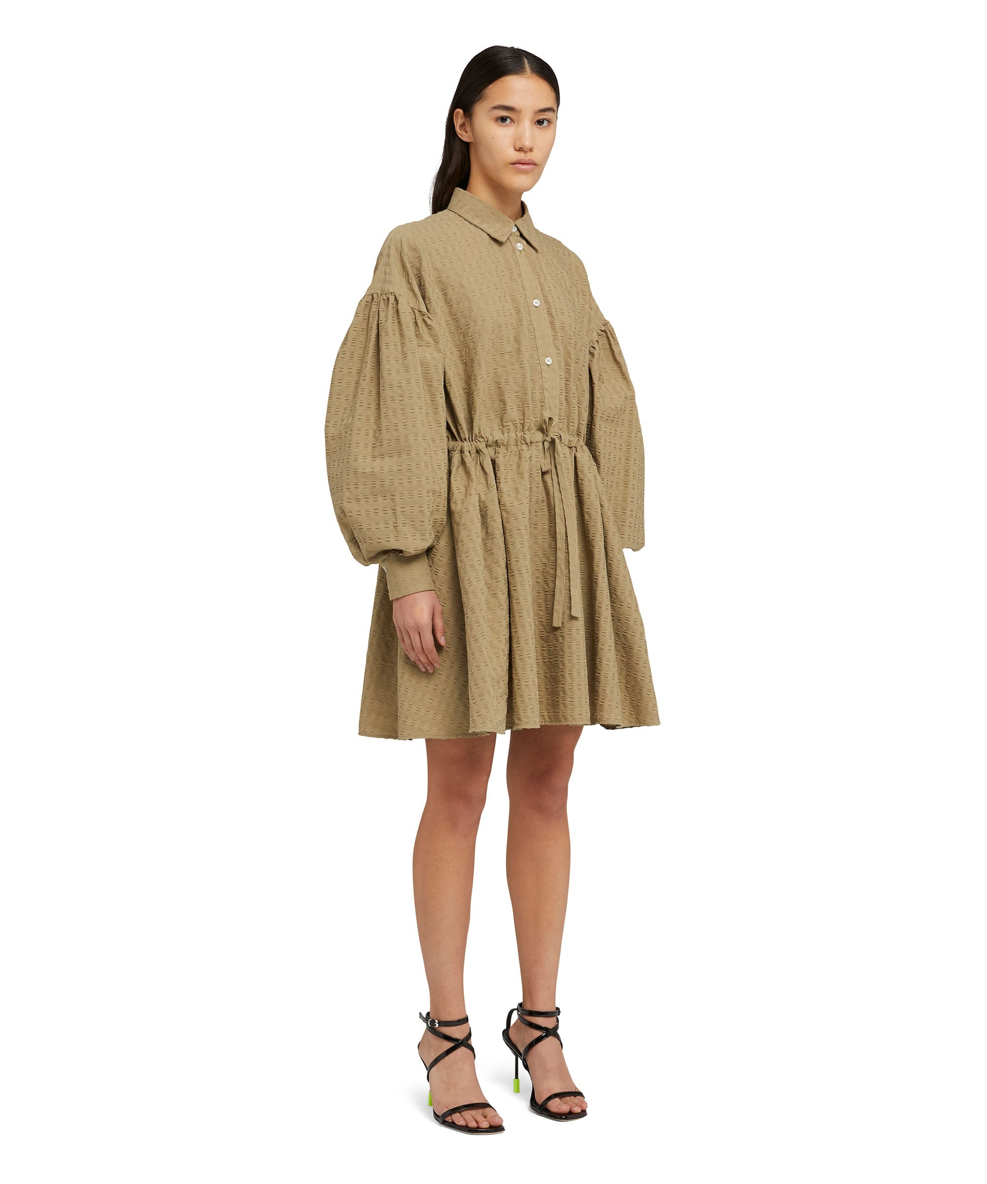 Cotton seersucker short dress with adjustable waistline - 4