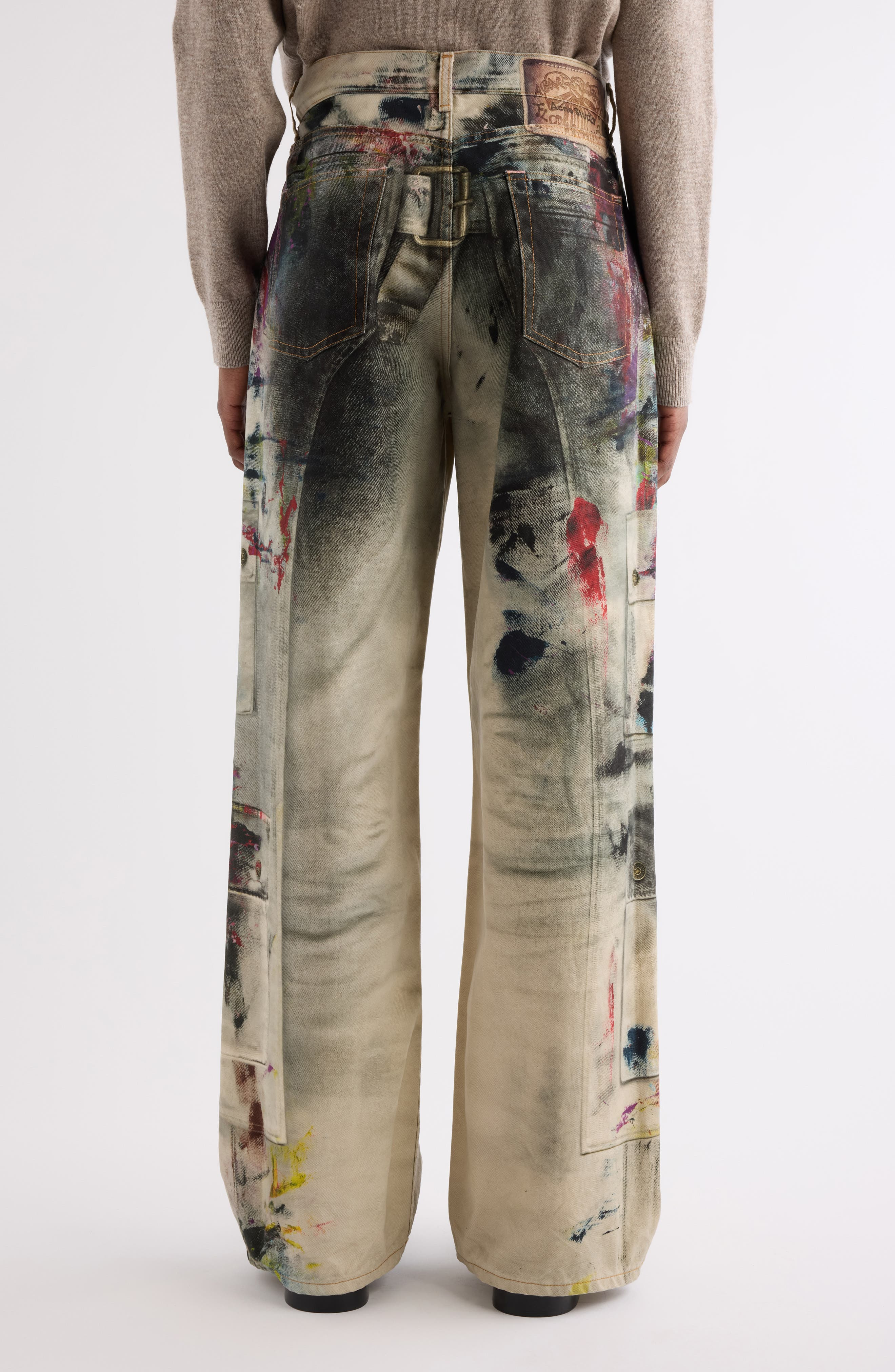 Acne Studios 1981 Paint Print Trompe l'Oeil Wide Leg Jeans in White/Multi at Nordstrom - 3