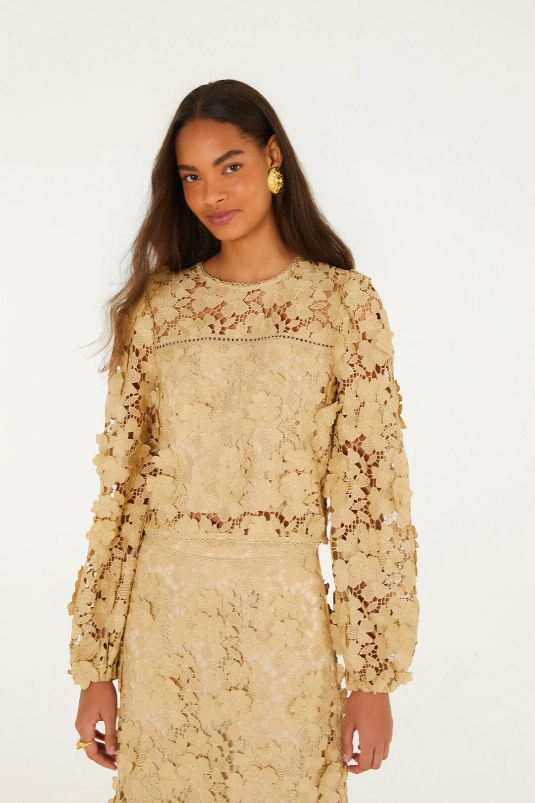Sand Embroidery Long Sleeve Blouse - 1