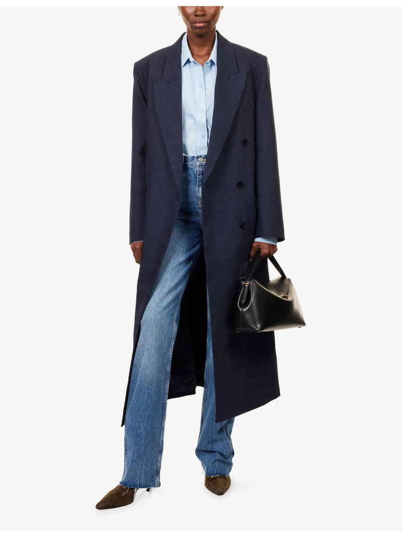 The Frankie Shop Jane Plaid Peak-Lapels Wool Coat outlook