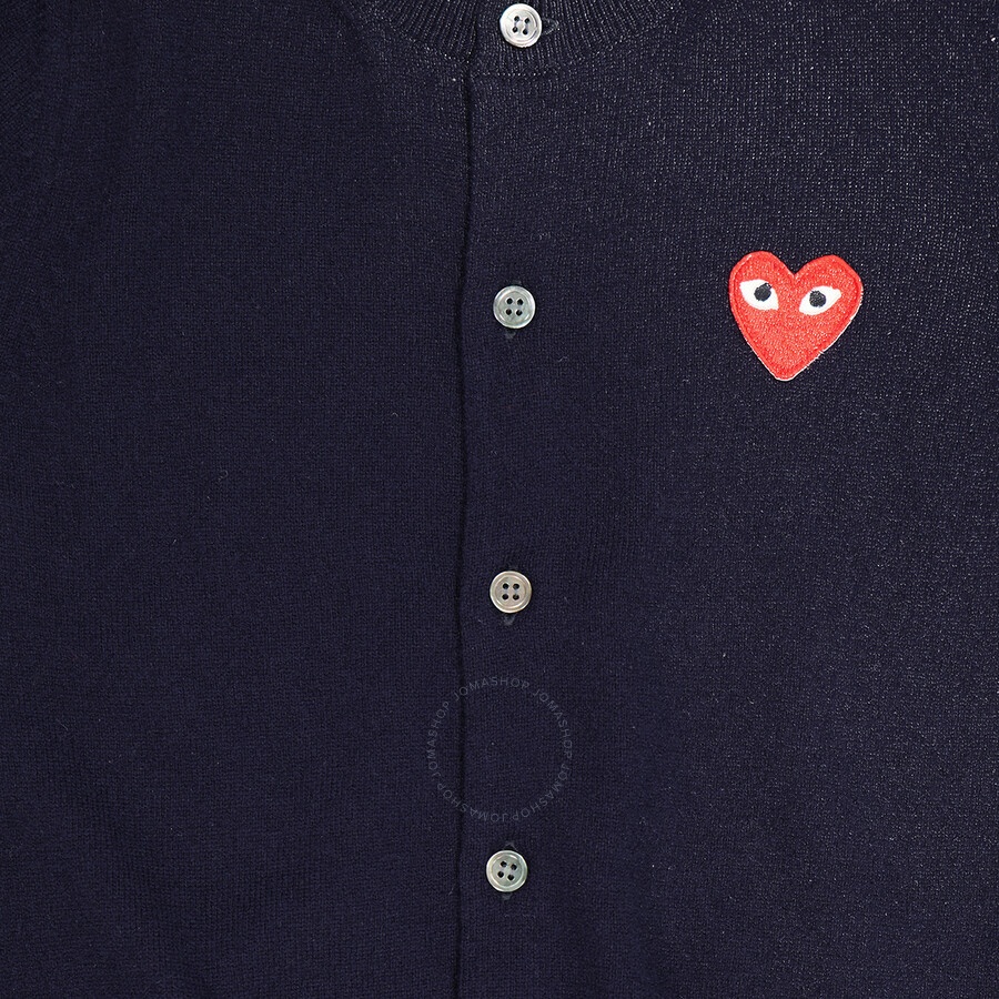 Comme Des Garcons Play Ladies Navy Long Sleeve Logo Cardigan - 6