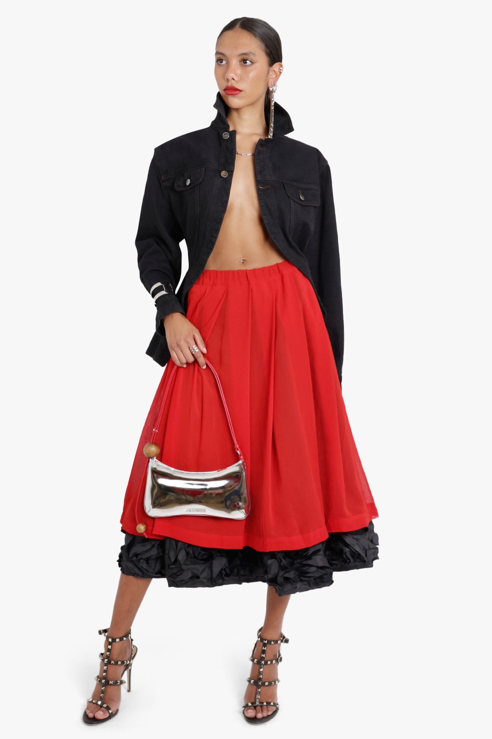 FLORAL PATTERN GEORGETTE SKIRT | RED/BLACK - 5