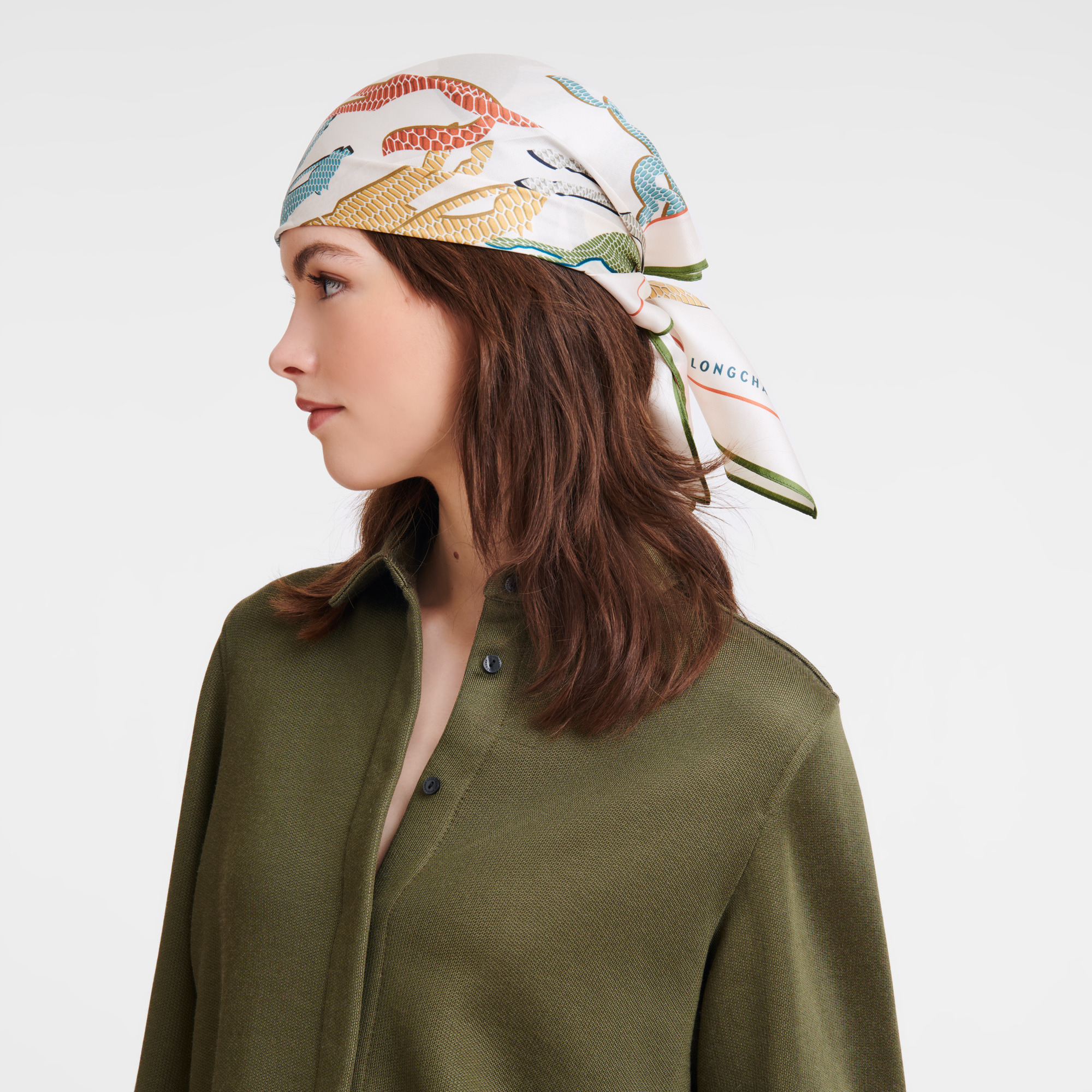 Longchamp Run Silk scarf 70 Ecru - Silk - 2