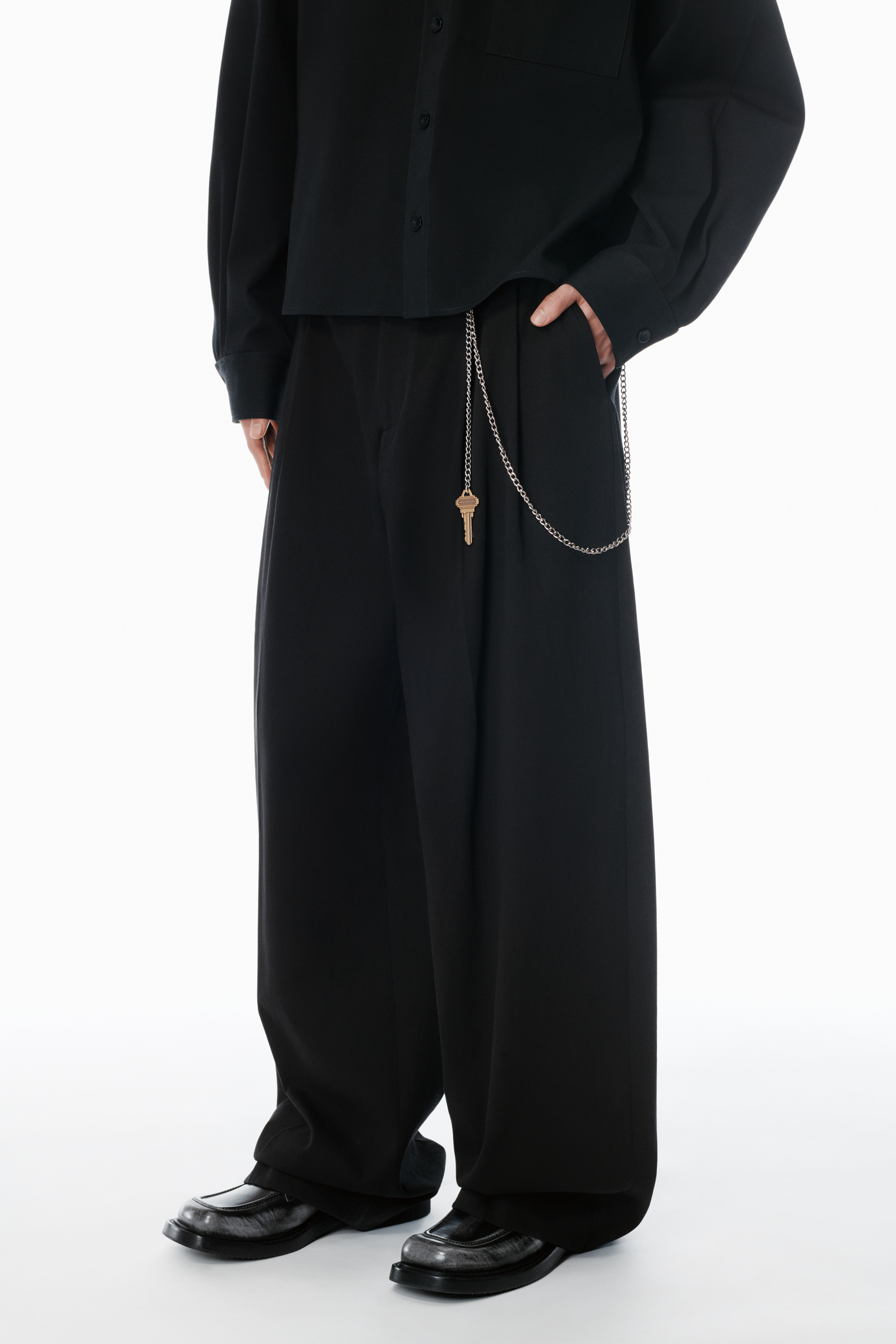 Black Cotton Pants with Key Hardware - 3