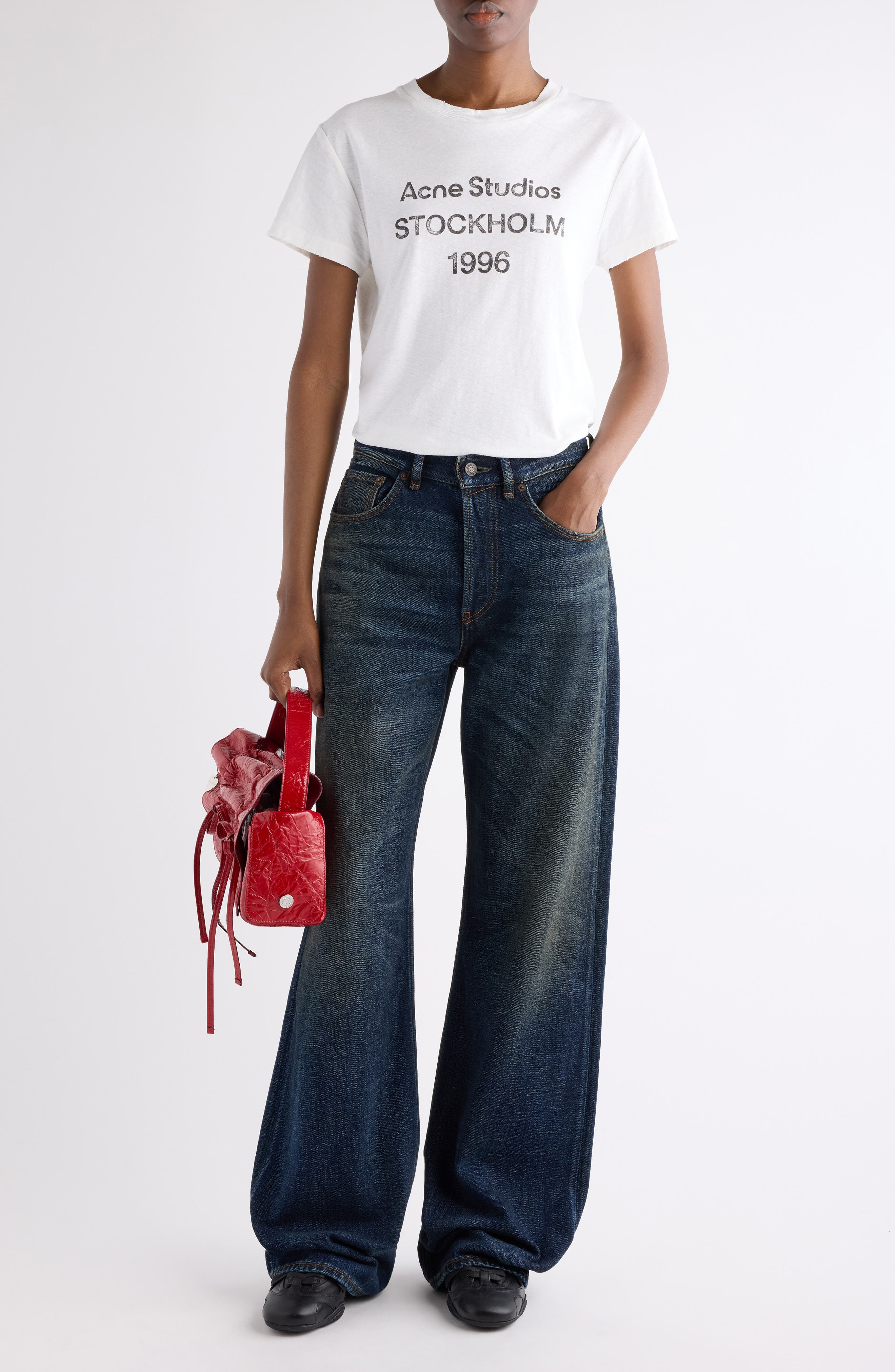 Acne Studios Etza 1996 Distressed Logo Graphic T-Shirt in Off White at Nordstrom - 2