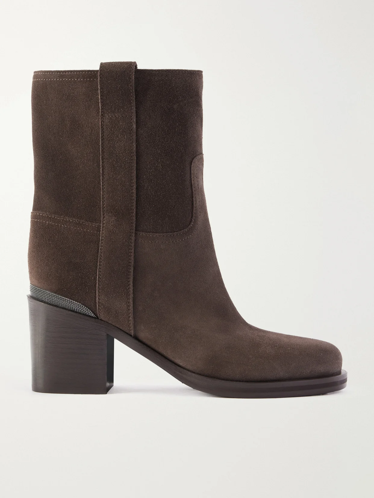 Bead-embellished Suede Ankle Boots - 1