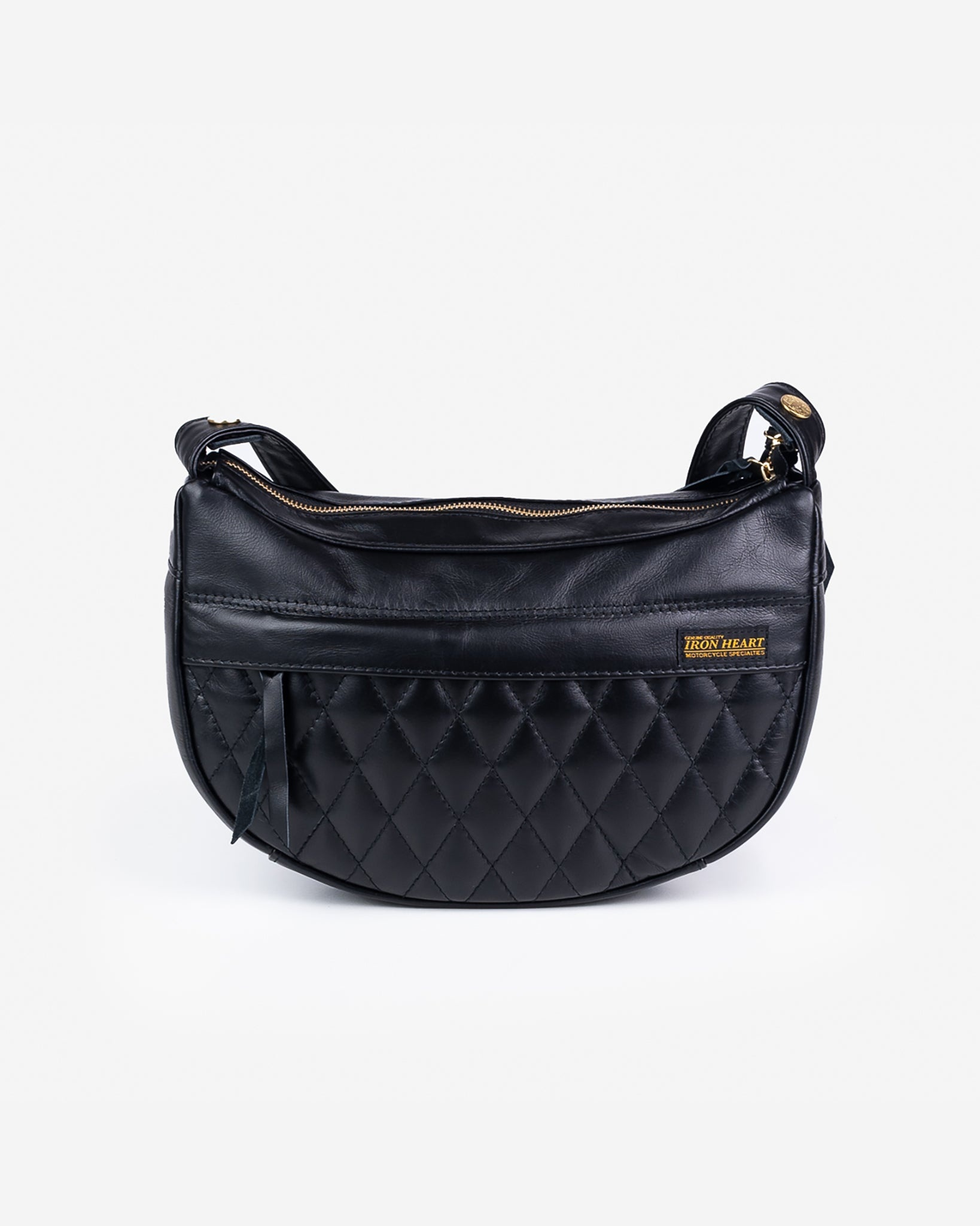 IHE-42 Leather Diamond Stitched Shoulder Bag - Black - 1