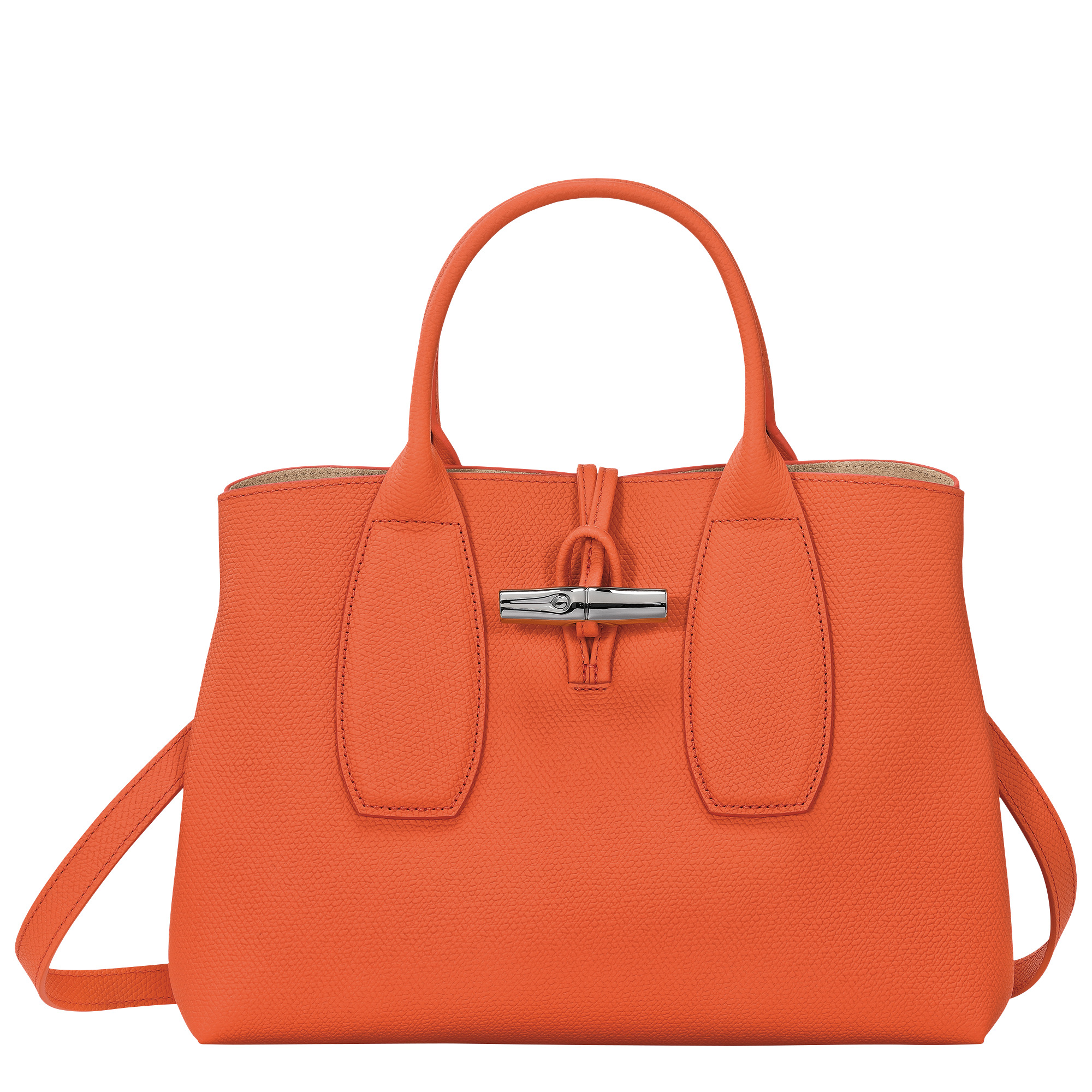 Longchamp Roseau M Handbag Orange - Leather | REVERSIBLE