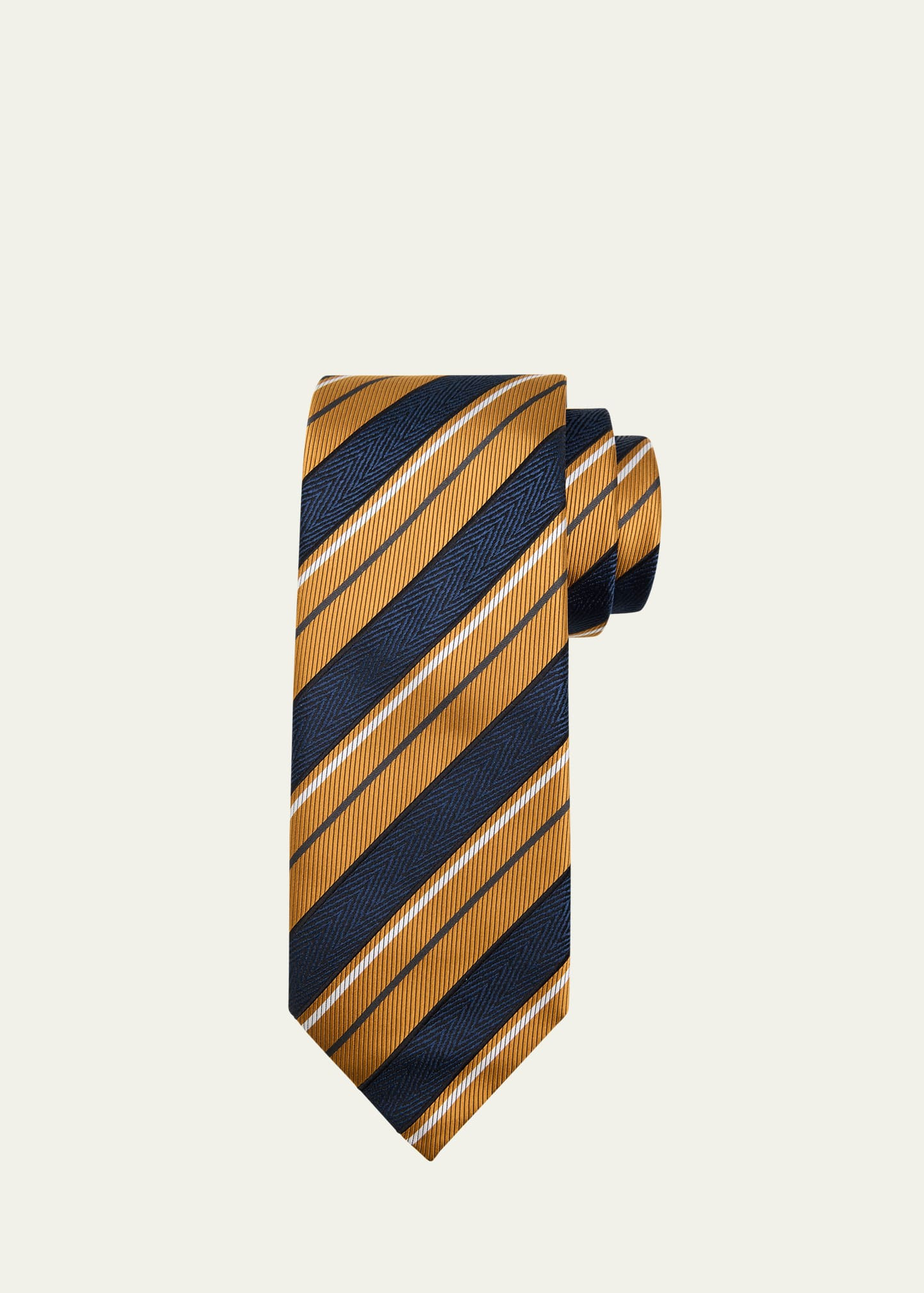 Men's Silk and Cotton Regimental Stripe Tie - 1