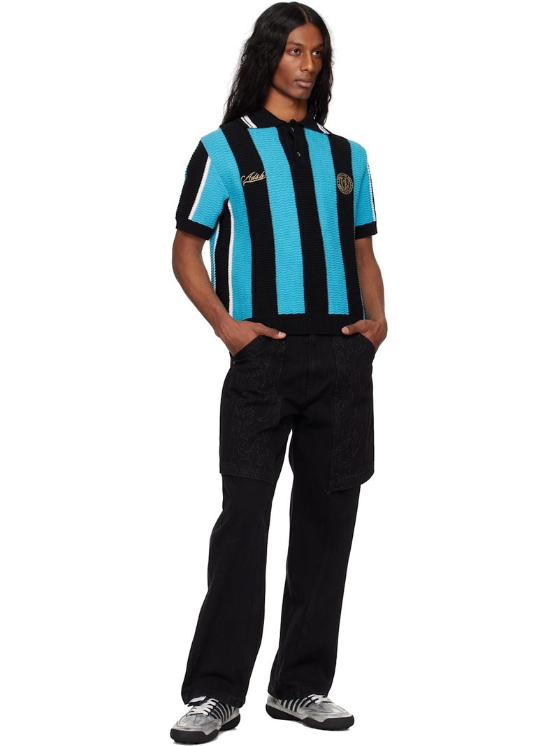 Andersson Bell Black & Blue Stripe Soccer Sweater Polo outlook