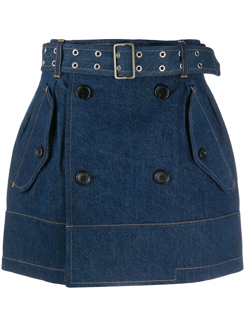 belted-waist denim skirt - 1