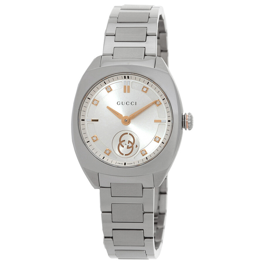 Gucci Interlocking G Quartz Diamond Silver Dial Ladies Watch YA142510 - 1