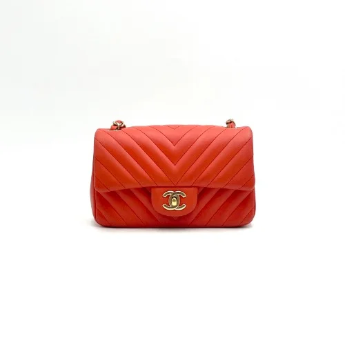 Chanel No. 24 Red Orange Lambskin Chevron New Mini Bag - 1