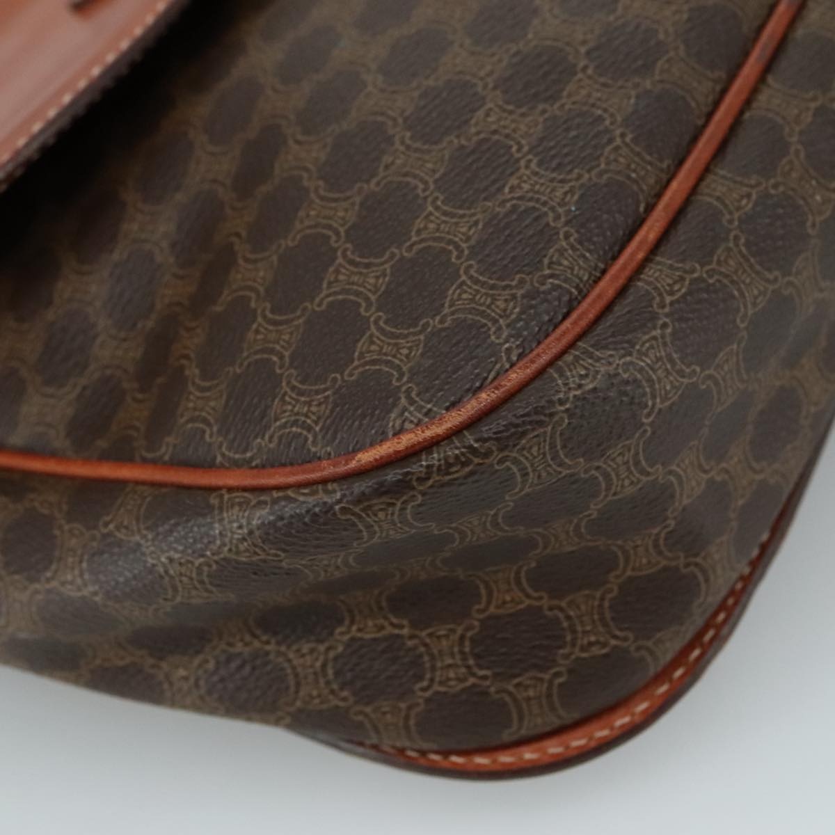 CELINE Macadam Canvas Shoulder Bag Pvc Leather Brown Gold - 11