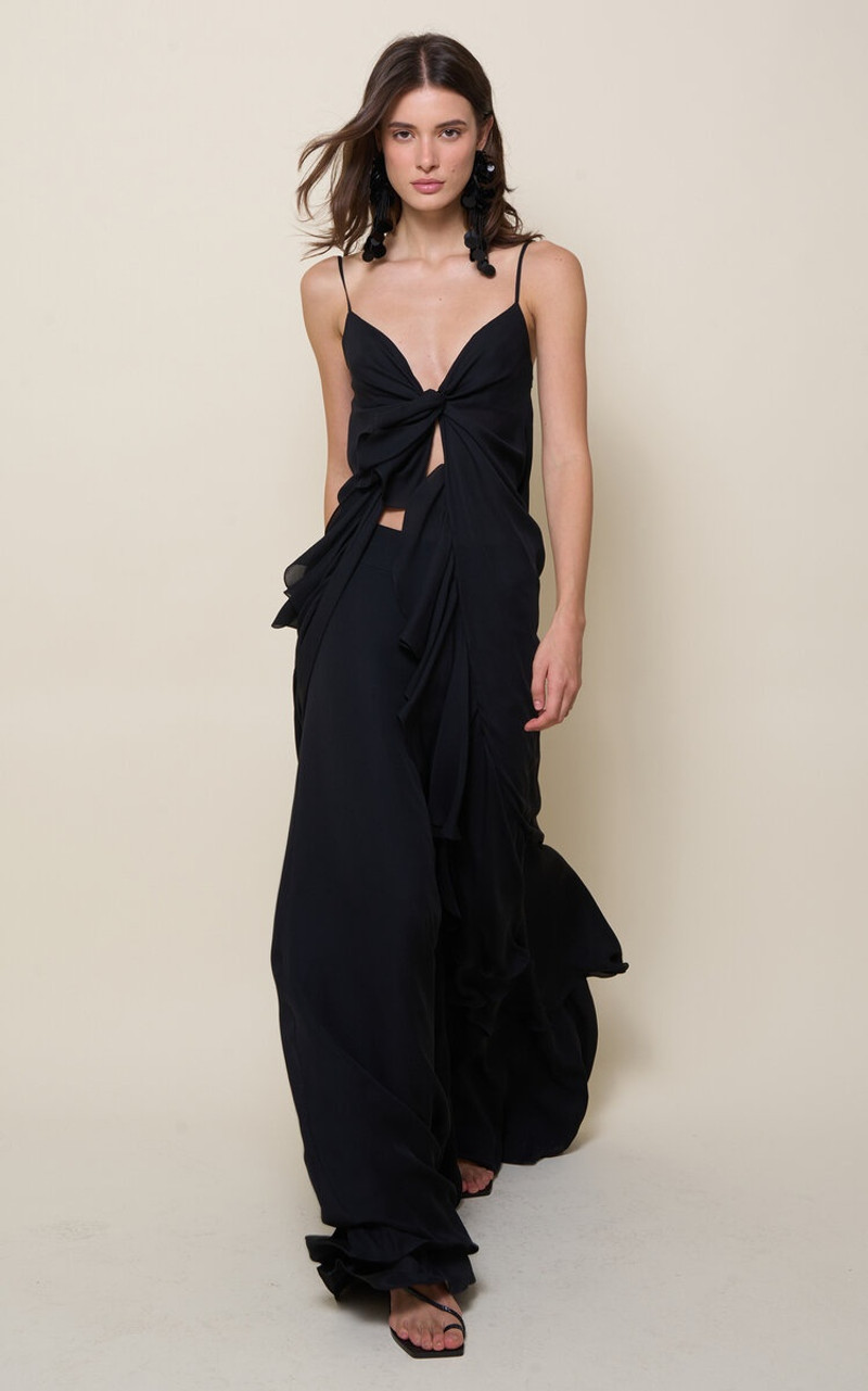 Johanna Ortiz Iluminating Ruffled Silk Top black outlook