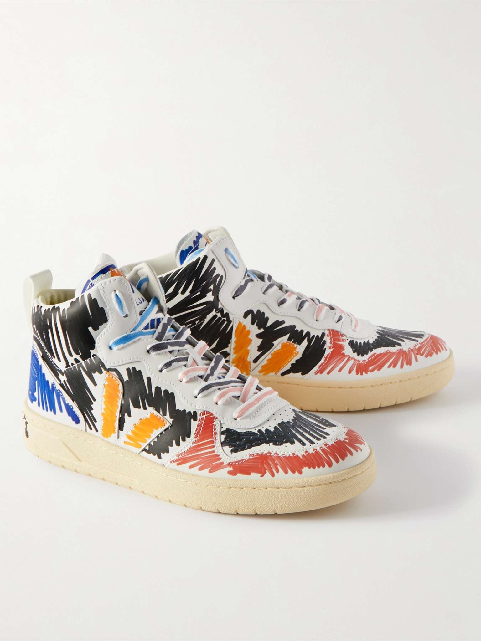 + Veja V15 Printed Leather High-Top Sneakers - 4