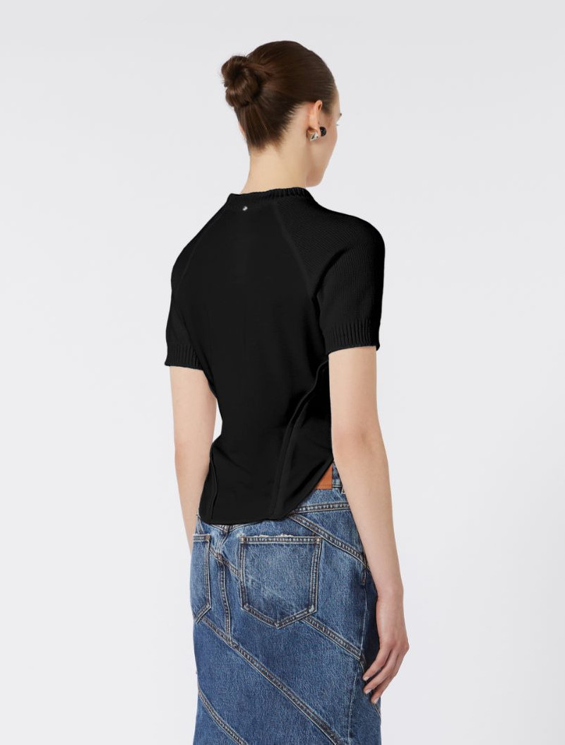 Short-sleeve stretch cotton top - black 3