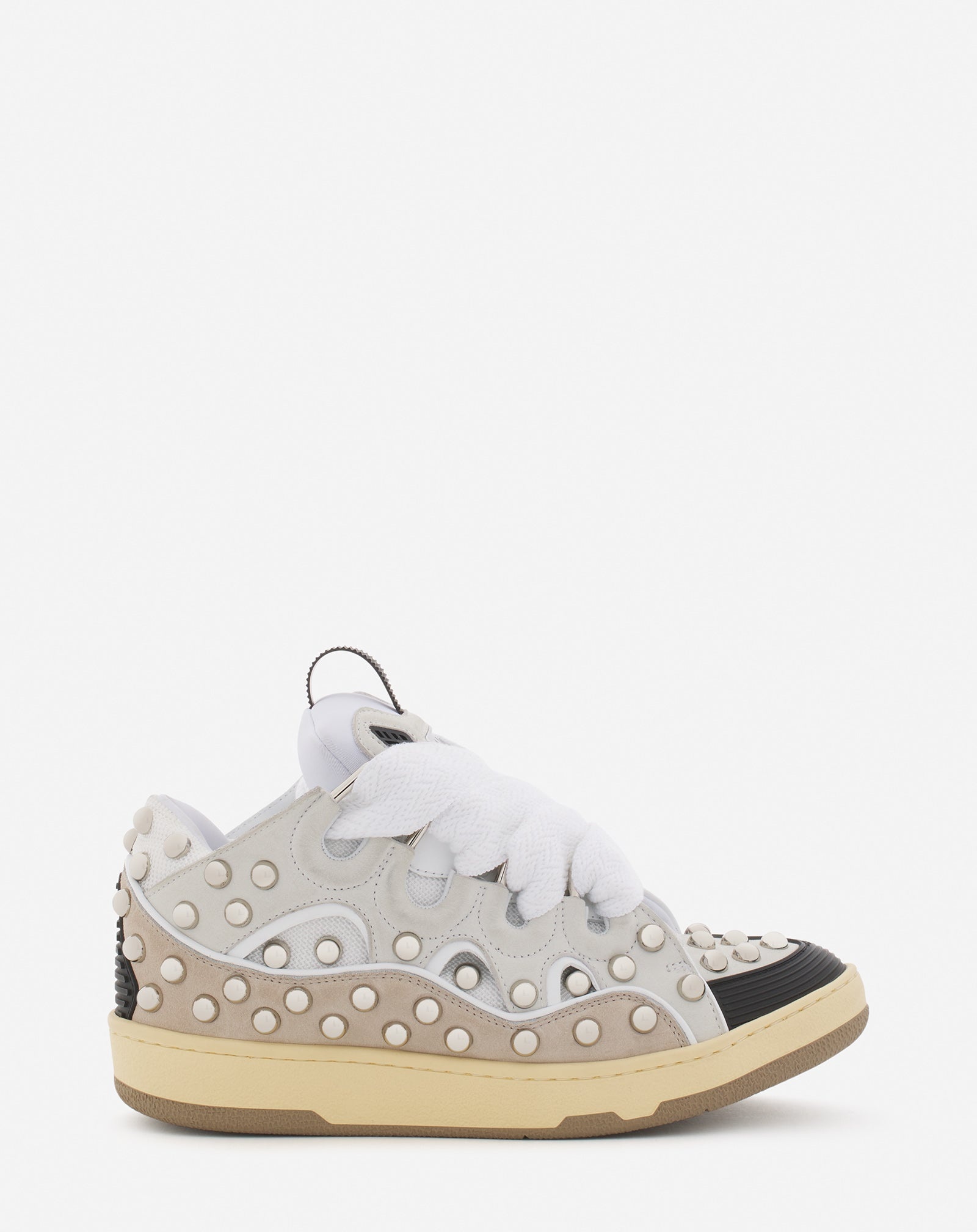 STUDDED LEATHER CURB SNEAKERS - 1