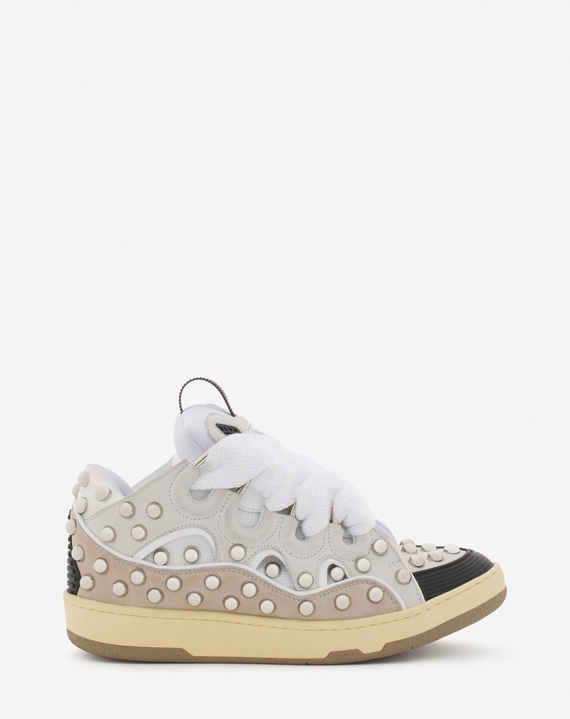STUDDED LEATHER CURB SNEAKERS - 1