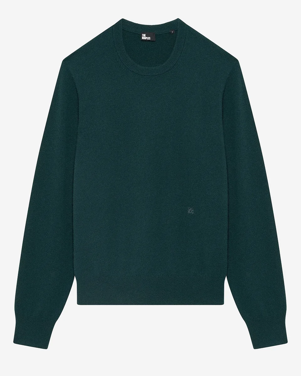 DARK GREEN CASHMERE ROUND-NECK SWEATER - 1