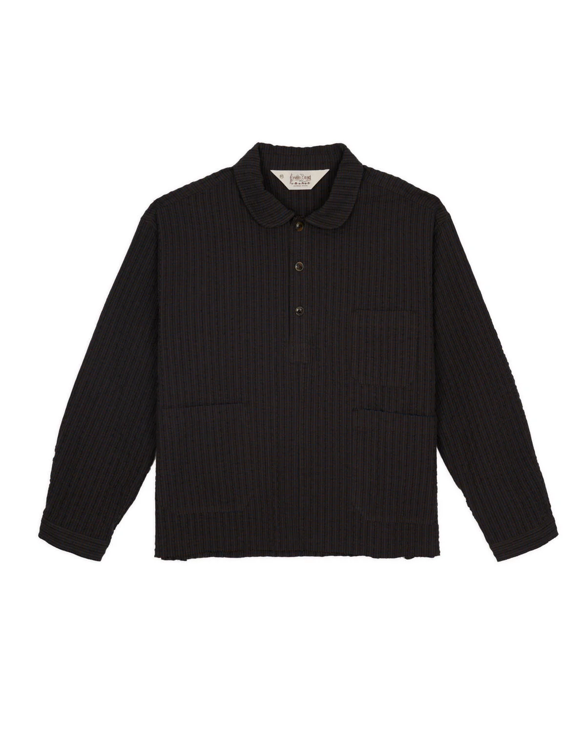 Gingham Round Collar Shirt - Black - 1