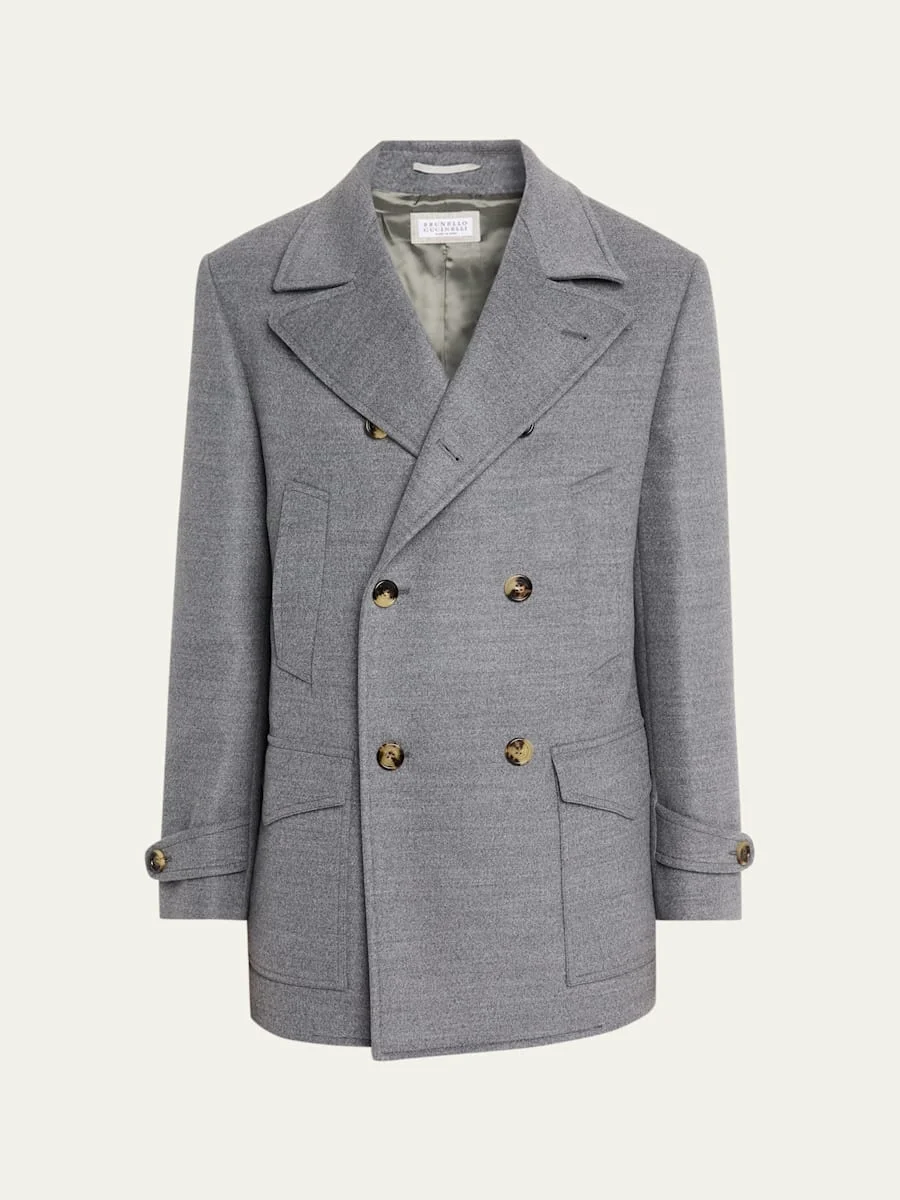 Men's Wool Double-Breasted Maxi-Lapel Peacoat - 1