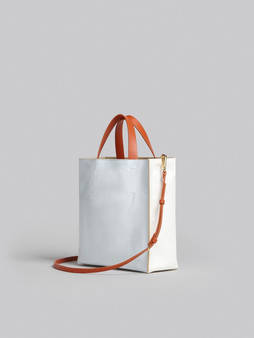 MUSEO SOFT SMALL BAG IN WHITE AND LIGHT BLUE LEATHER - 3