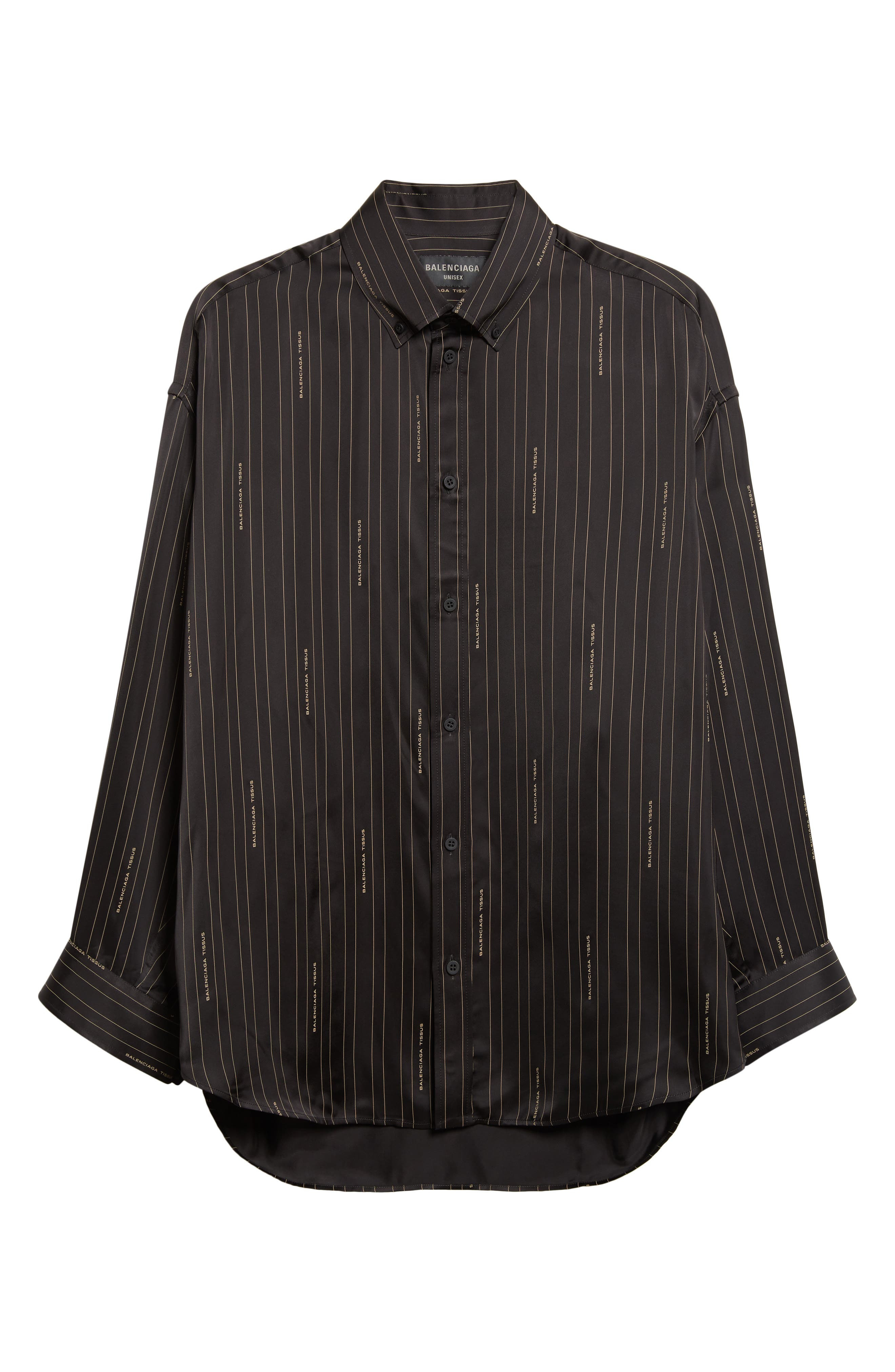 Balenciaga Logo Stripe Cocoon Button-Down Shirt in 1264 Black/Camel at Nordstrom - 6