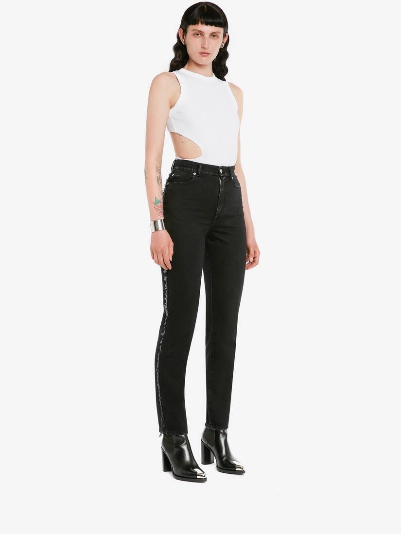 Women's Slashed Ribbed Bodysuit in Optical White - 3