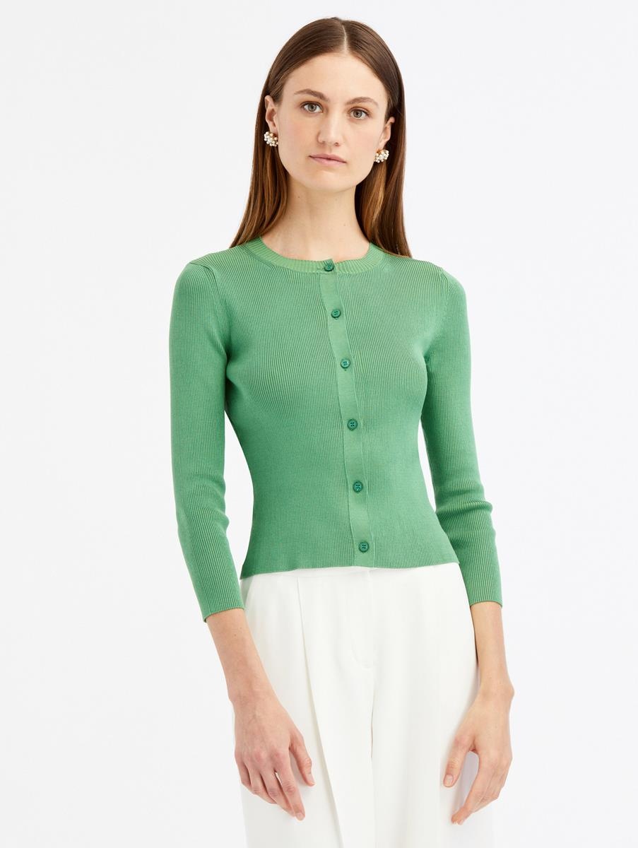 SILK BUTTON FRONT RIB CARDIGAN - 1