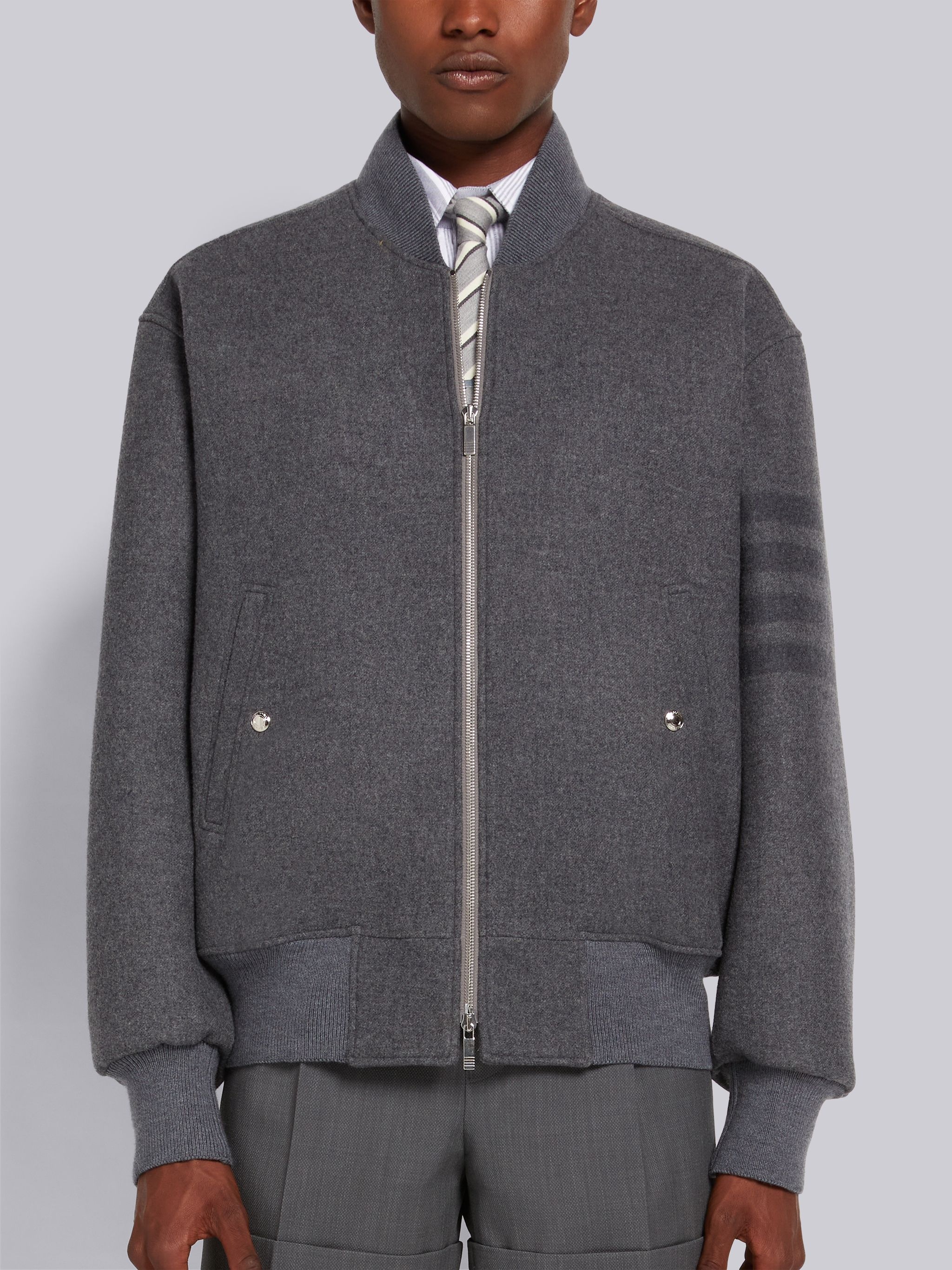 Medium Grey Double Face Melton 4-Bar Oversized Blouson Jacket - 1