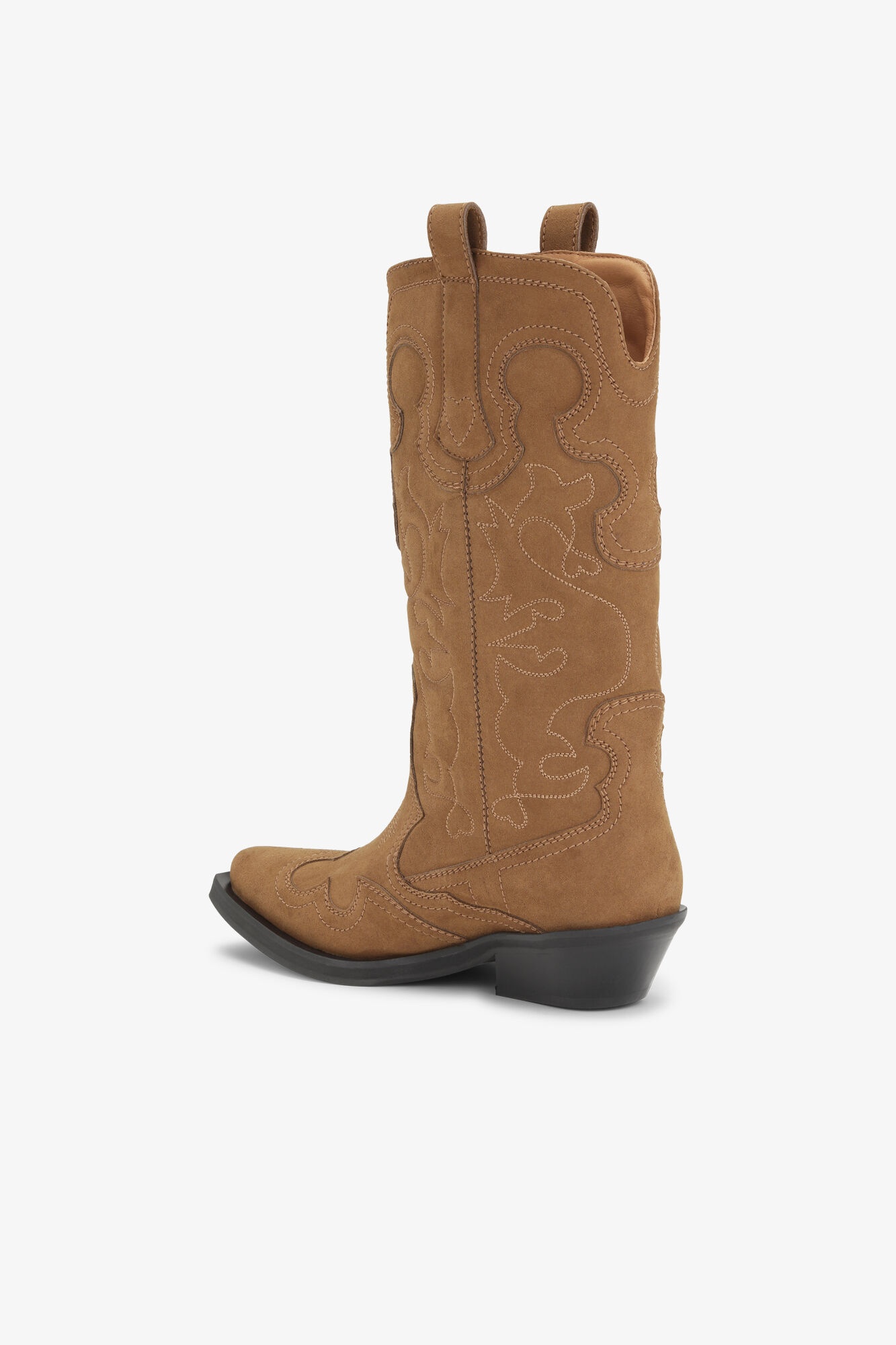 BROWN SUEDE MID SHAFT EMBROIDERED WESTERN BOOTS - 3